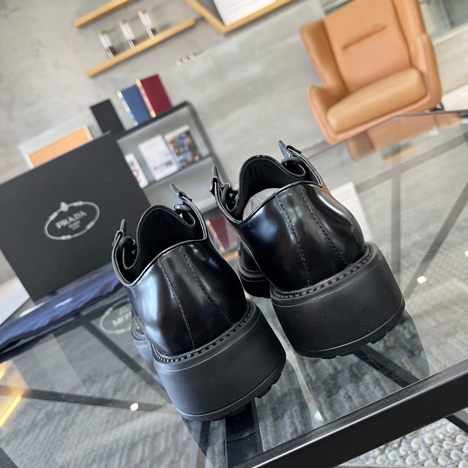 Prada Brushed Leather Lace-up Shoes - FashionPlug