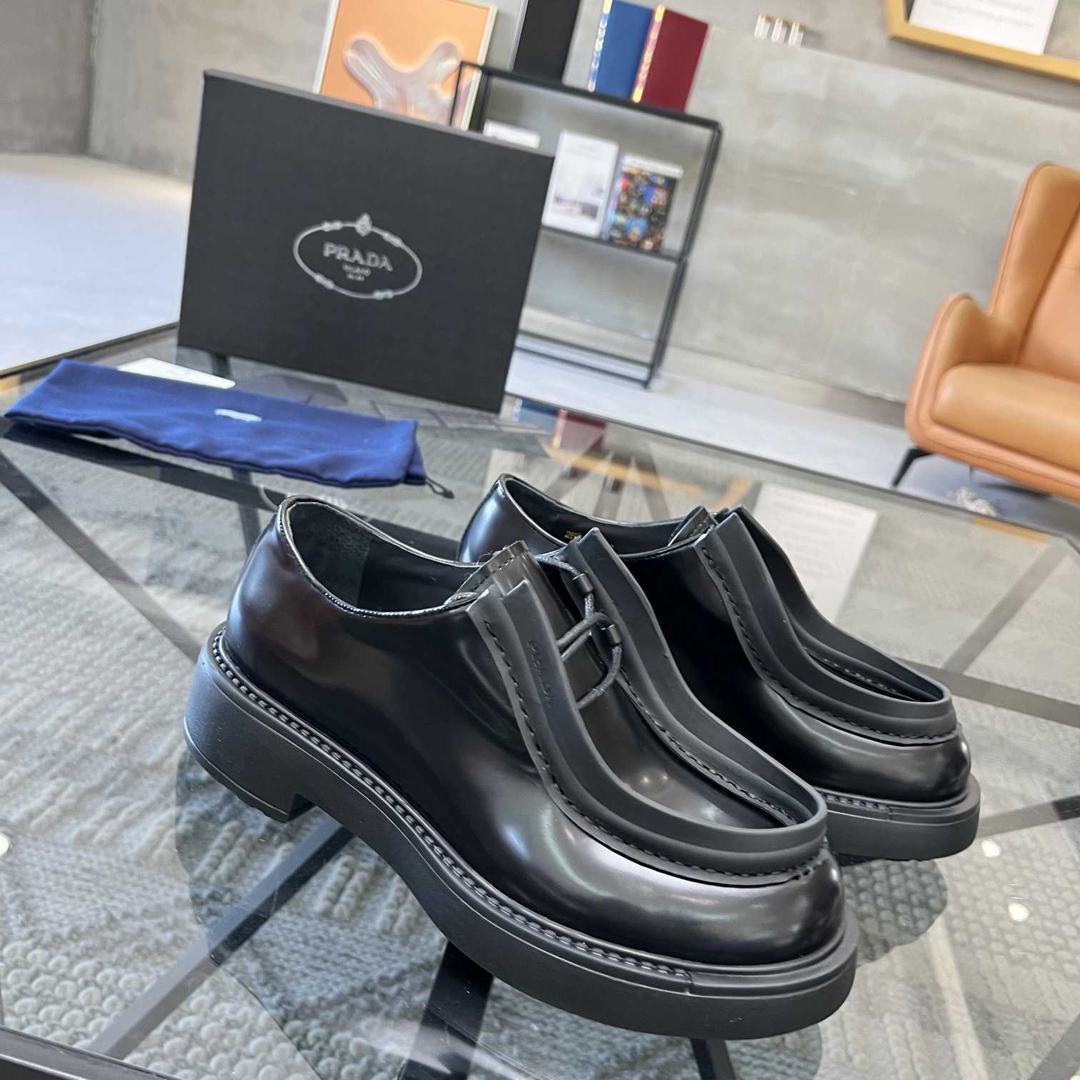 Prada Brushed Leather Lace-up Shoes - FashionPlug
