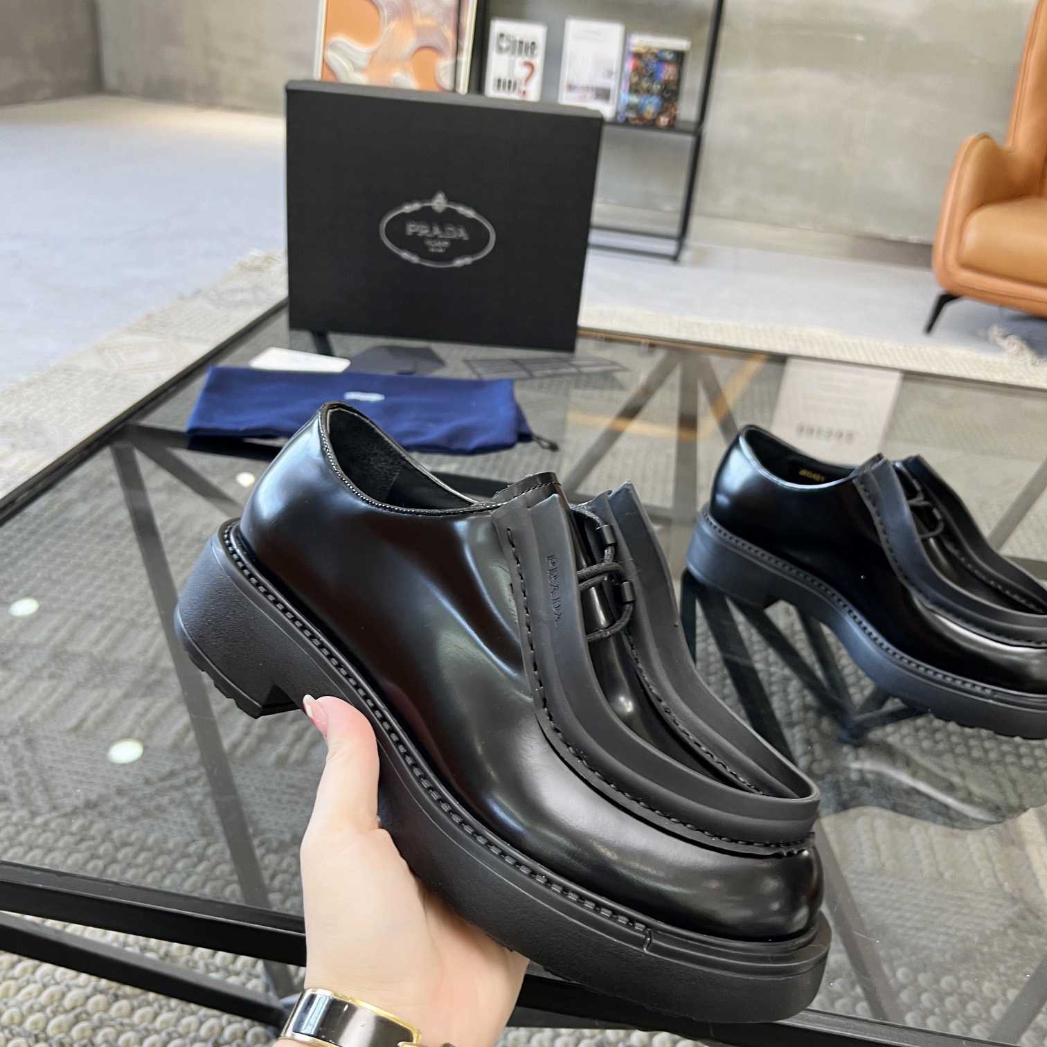 Prada Brushed Leather Lace-up Shoes - FashionPlug