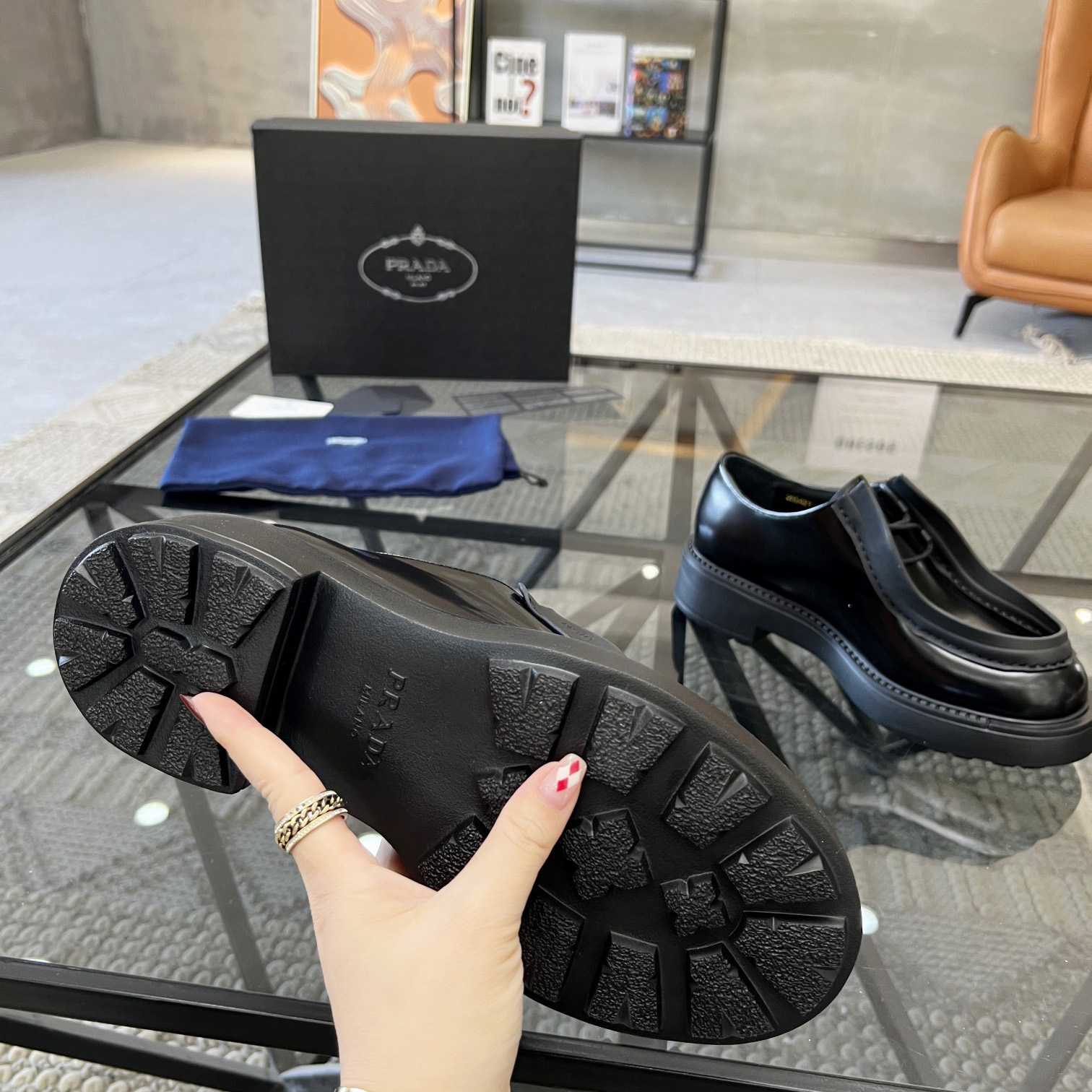 Prada Brushed Leather Lace-up Shoes - FashionPlug