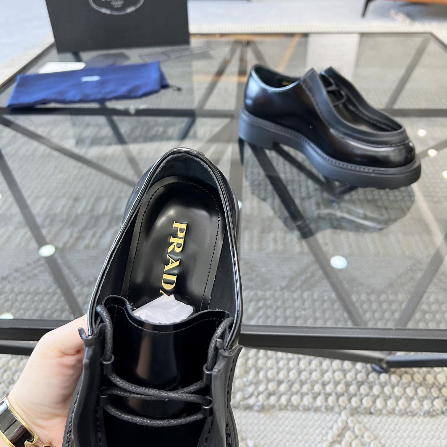 Prada Brushed Leather Lace-up Shoes - FashionPlug