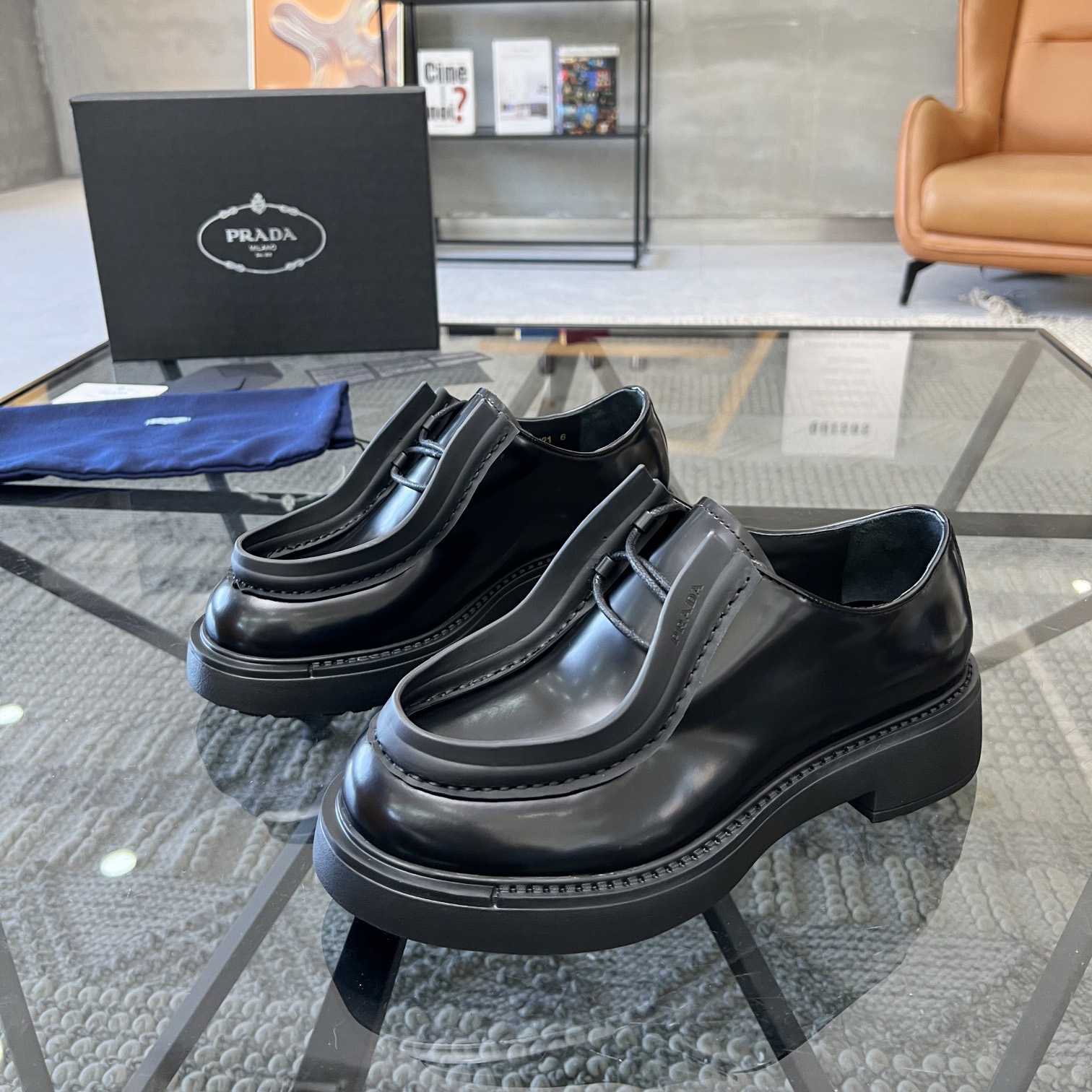 Prada Brushed Leather Lace-up Shoes - FashionPlug