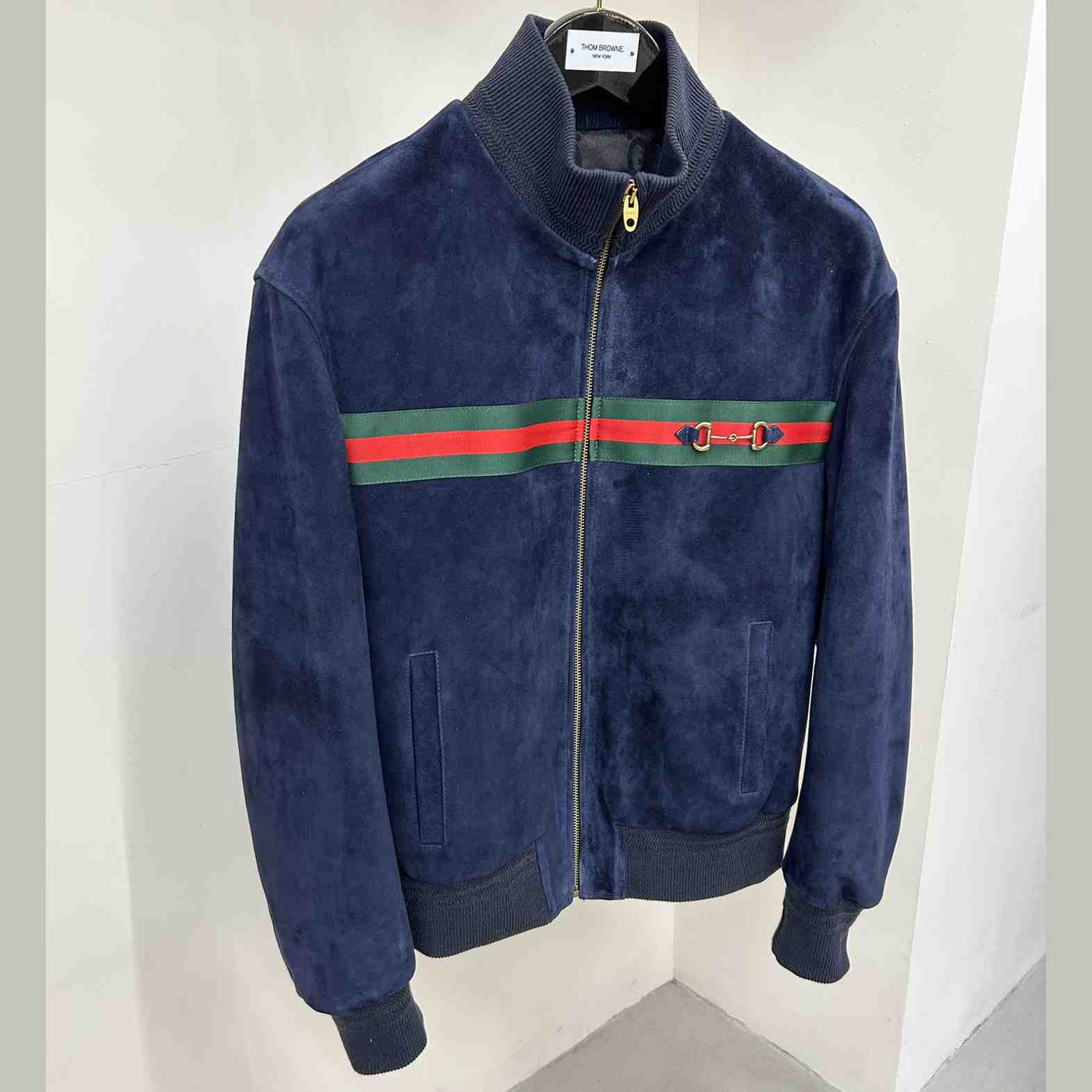 Gucci Suede Bomber Jacket - FashionPlug
