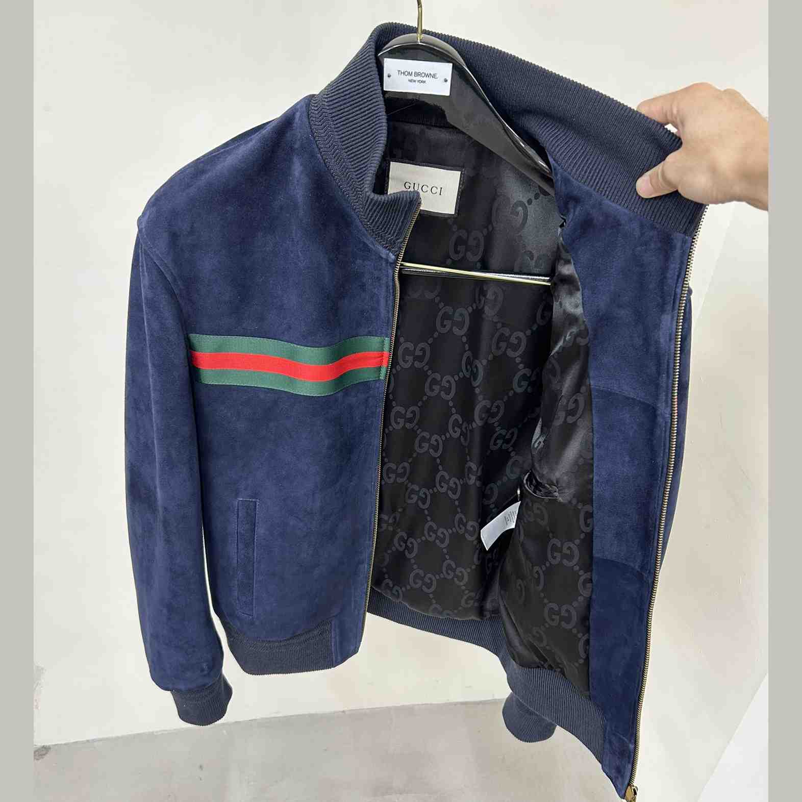 Gucci Suede Bomber Jacket - FashionPlug