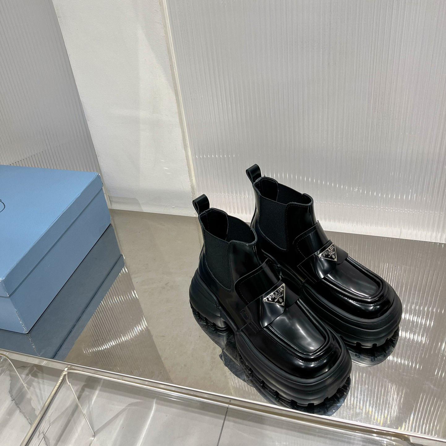 Prada Monolith Brushed Leather Flatform Loafers - FashionPlug