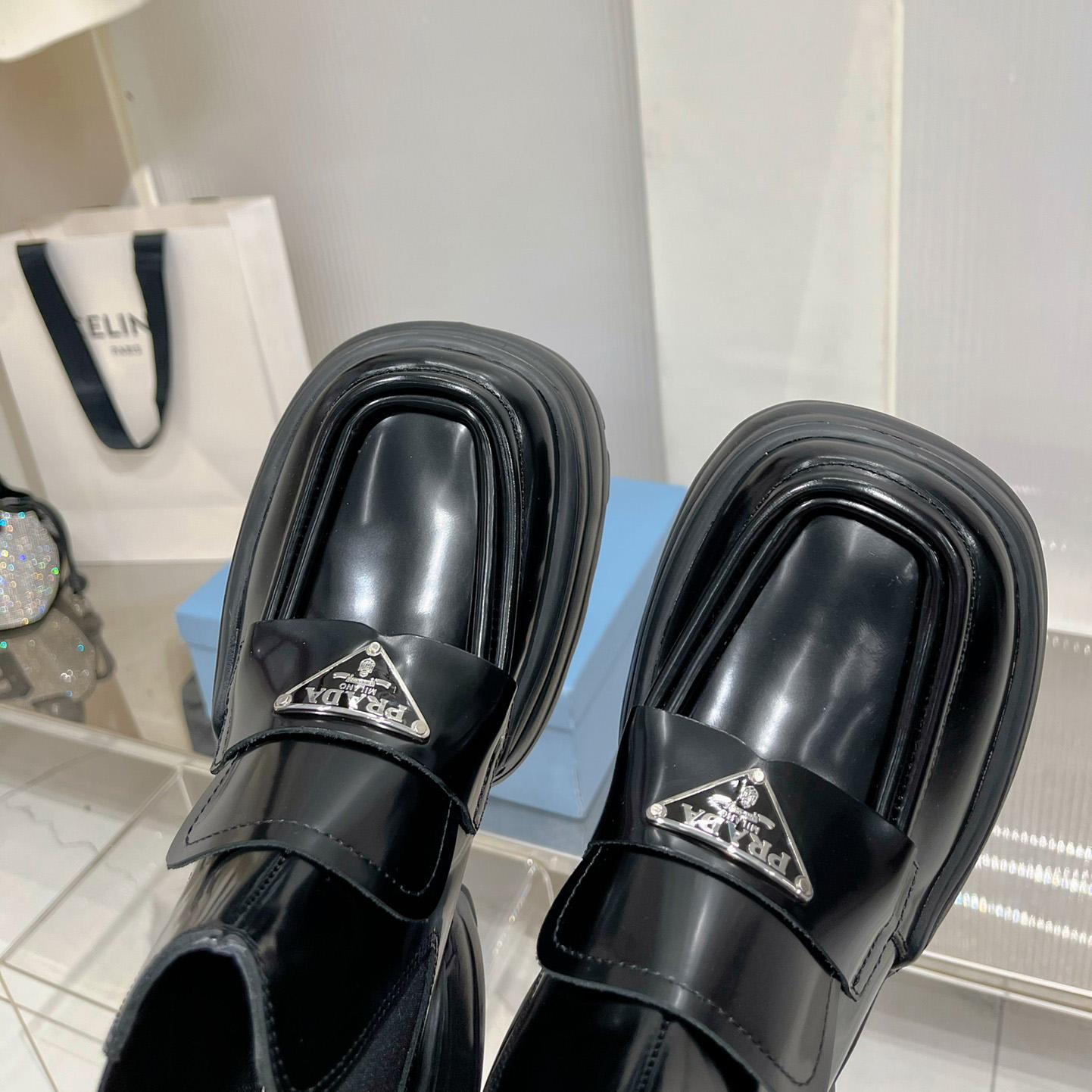 Prada Monolith Brushed Leather Flatform Loafers - FashionPlug