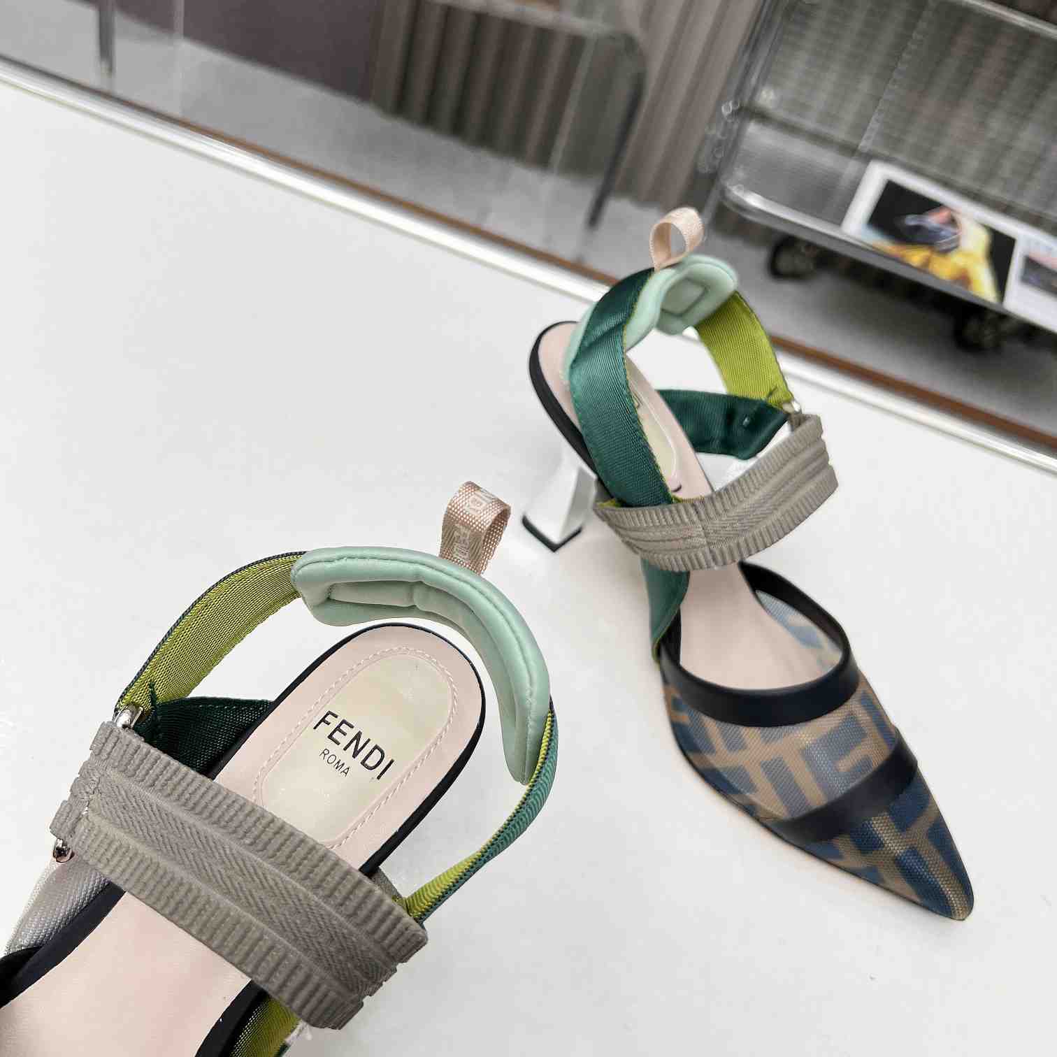 Fendi Colibrì Brown Mesh High-heeled Slingbacks - FashionPlug