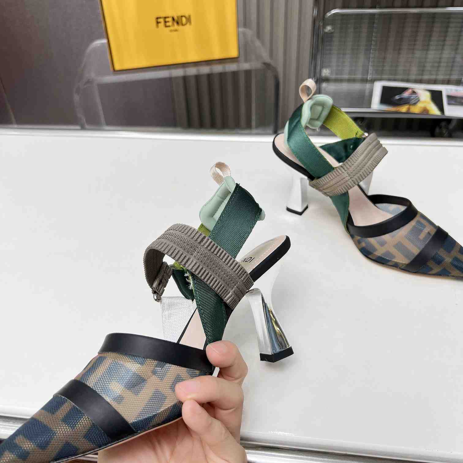 Fendi Colibrì Brown Mesh High-heeled Slingbacks - FashionPlug