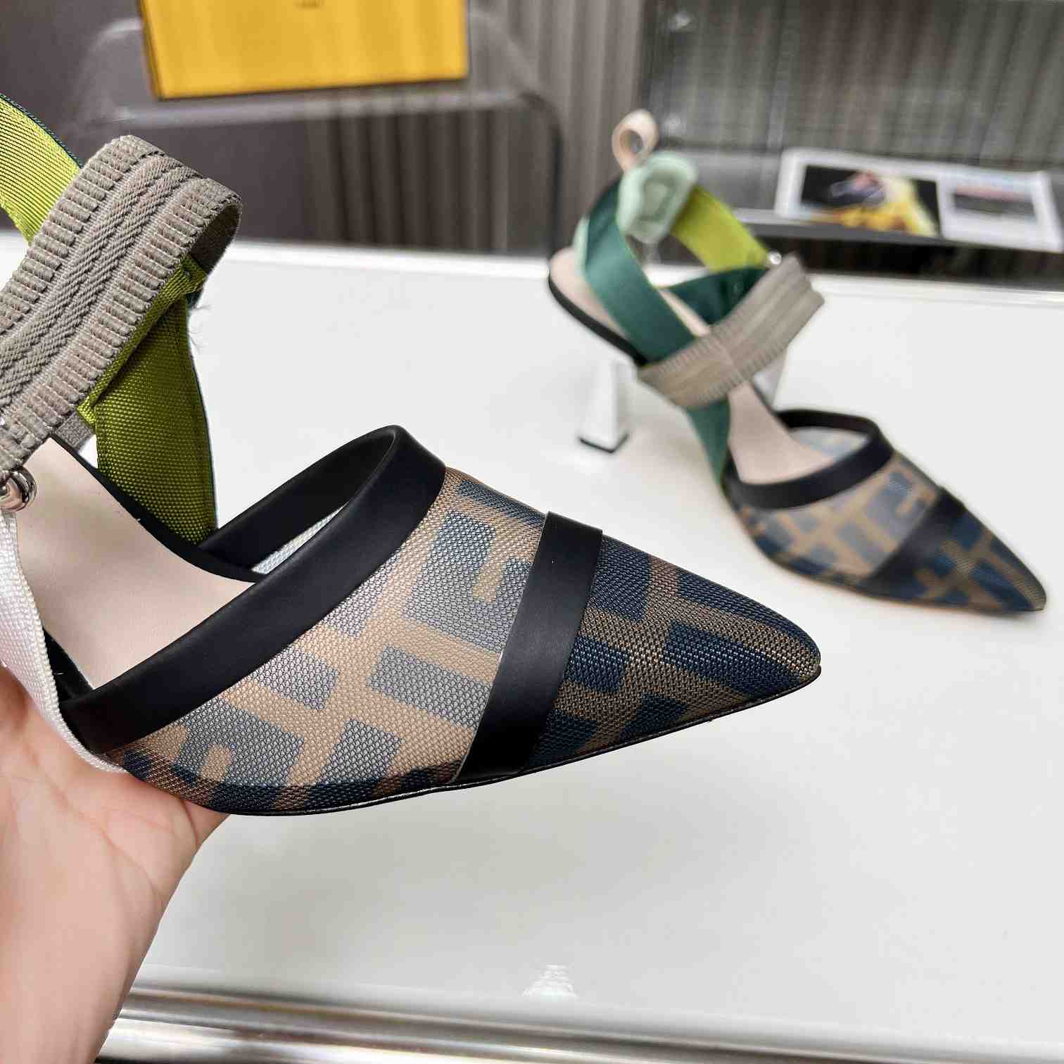 Fendi Colibrì Brown Mesh High-heeled Slingbacks - FashionPlug