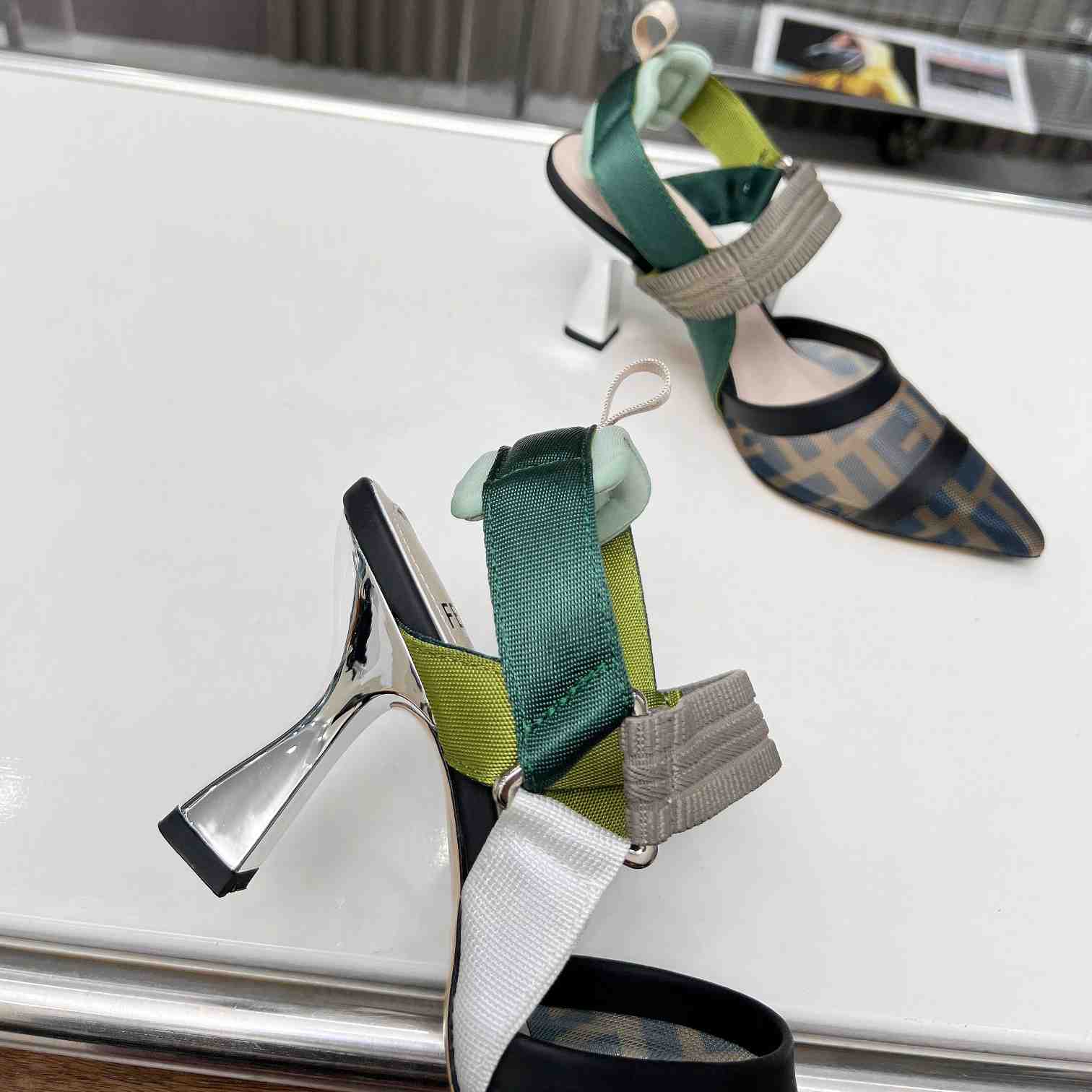 Fendi Colibrì Brown Mesh High-heeled Slingbacks - FashionPlug