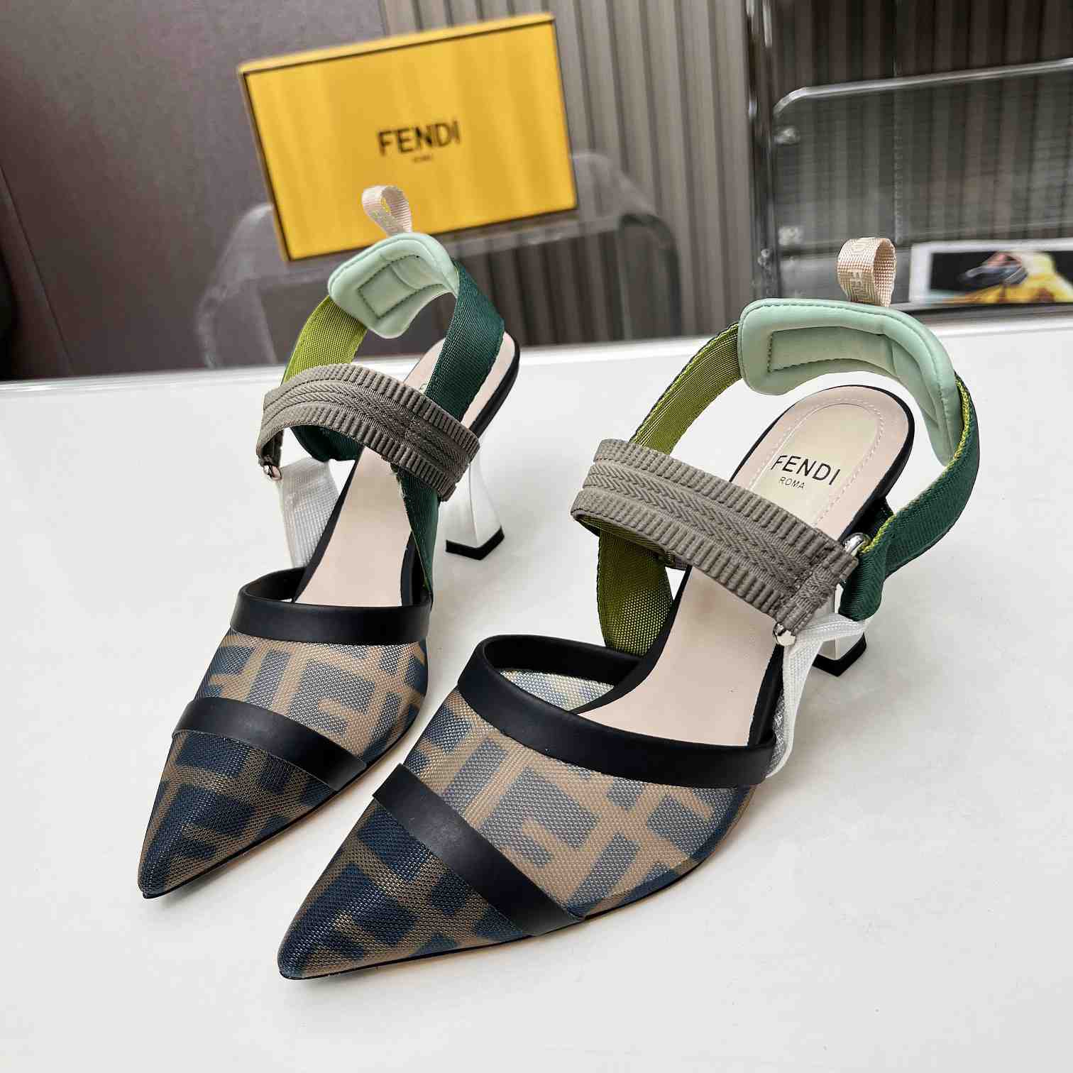 Fendi Colibrì Brown Mesh High-heeled Slingbacks - FashionPlug