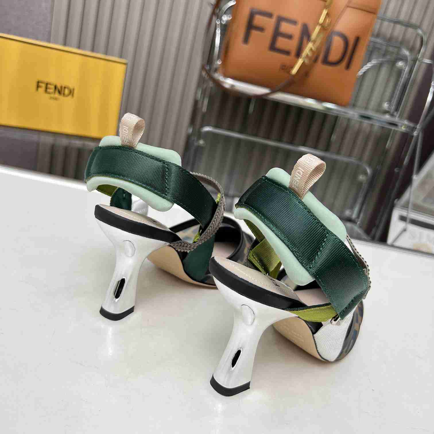 Fendi Colibrì Brown Mesh High-heeled Slingbacks - FashionPlug