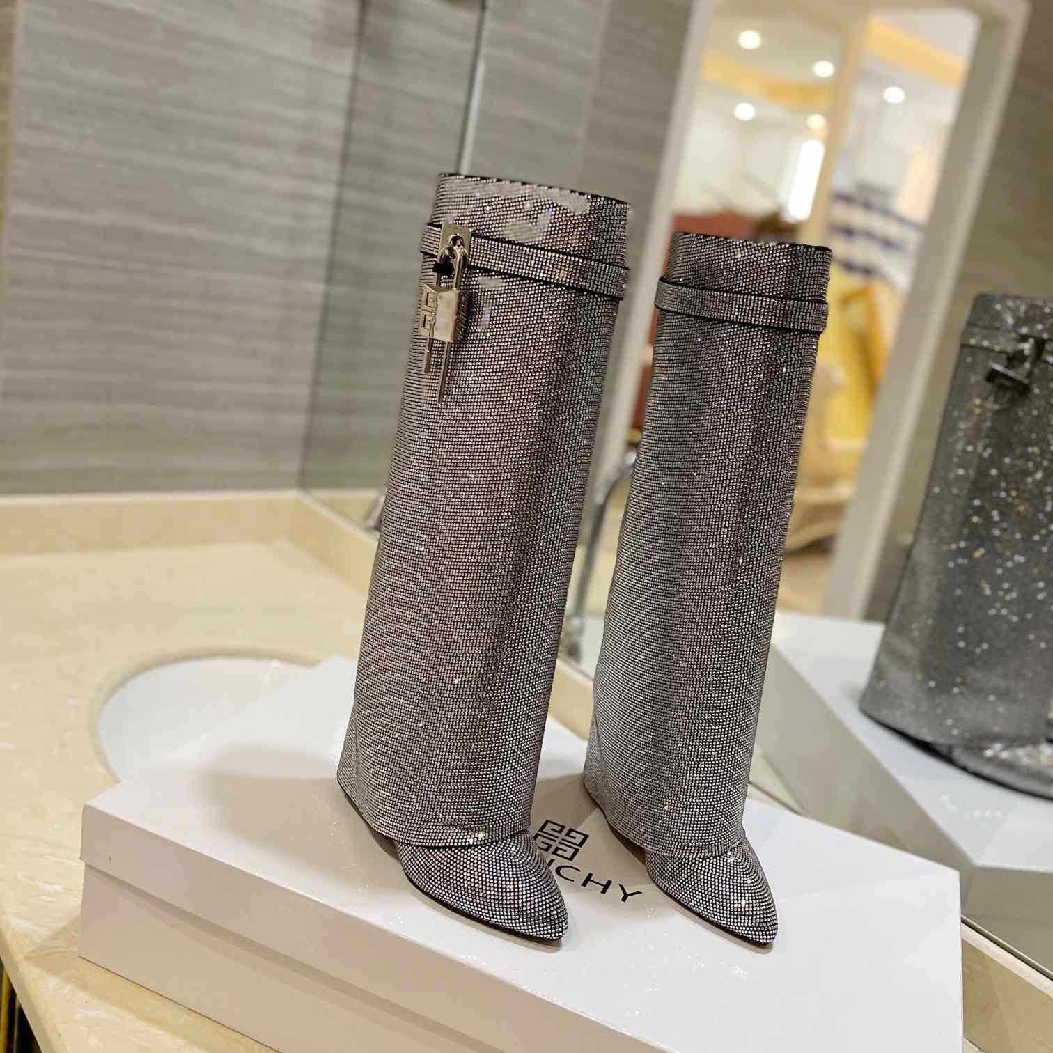 Givenchy Shark Lock Boots In Suede With Strass - FashionPlug