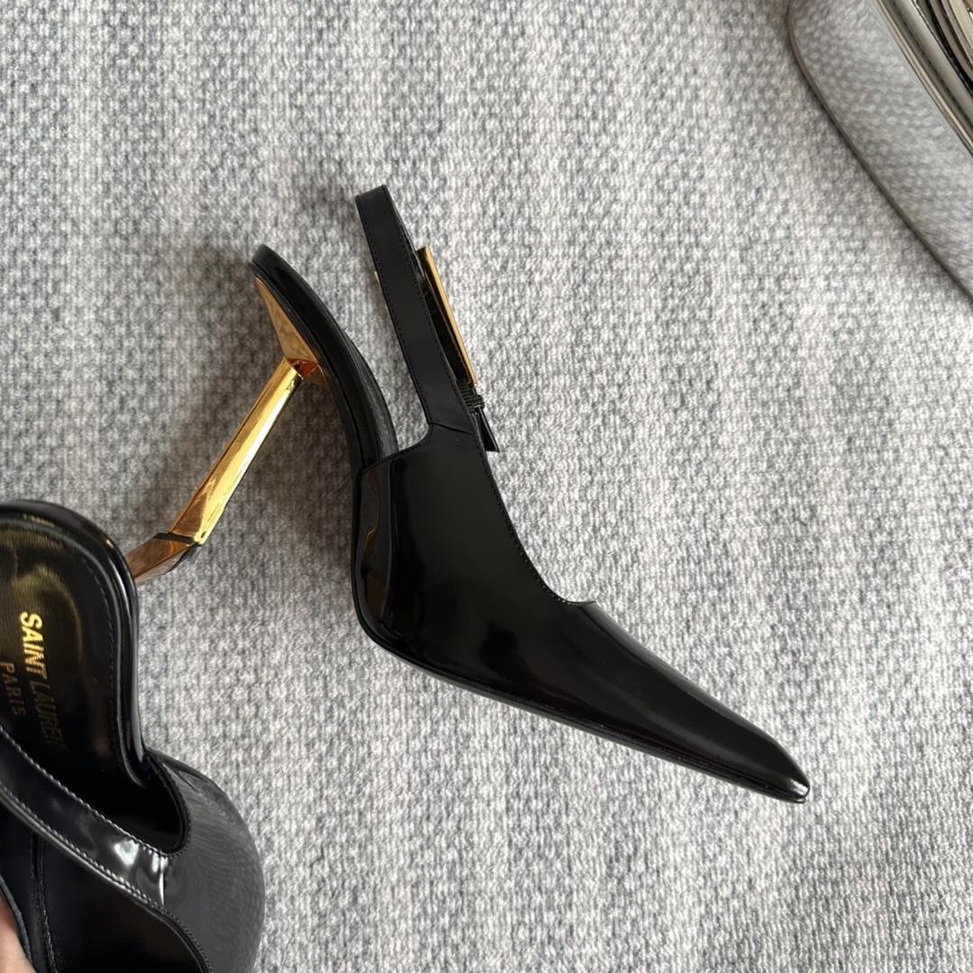 Saint Laurent Lee Slingback Pumps In Glazed Leather - FashionPlug