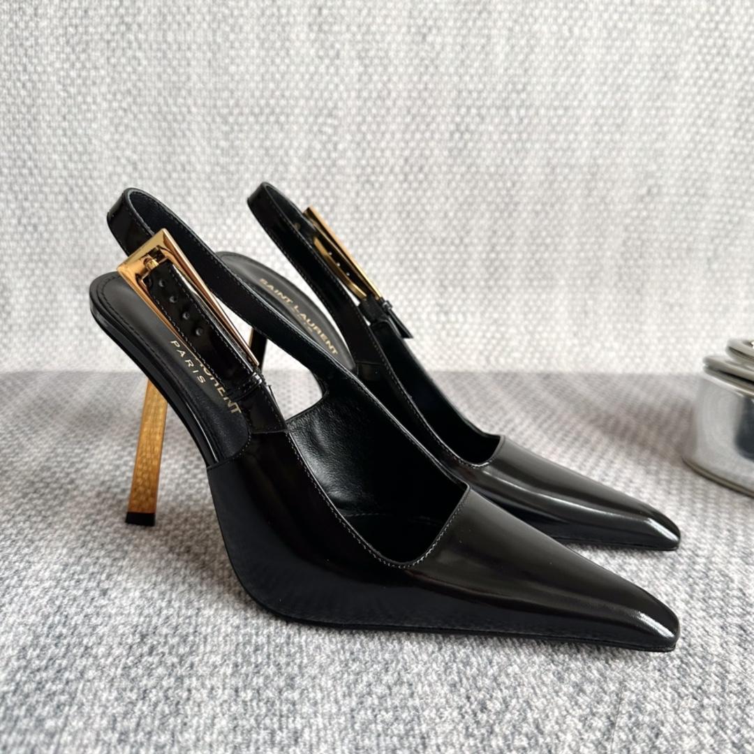 Saint Laurent Lee Slingback Pumps In Glazed Leather - FashionPlug