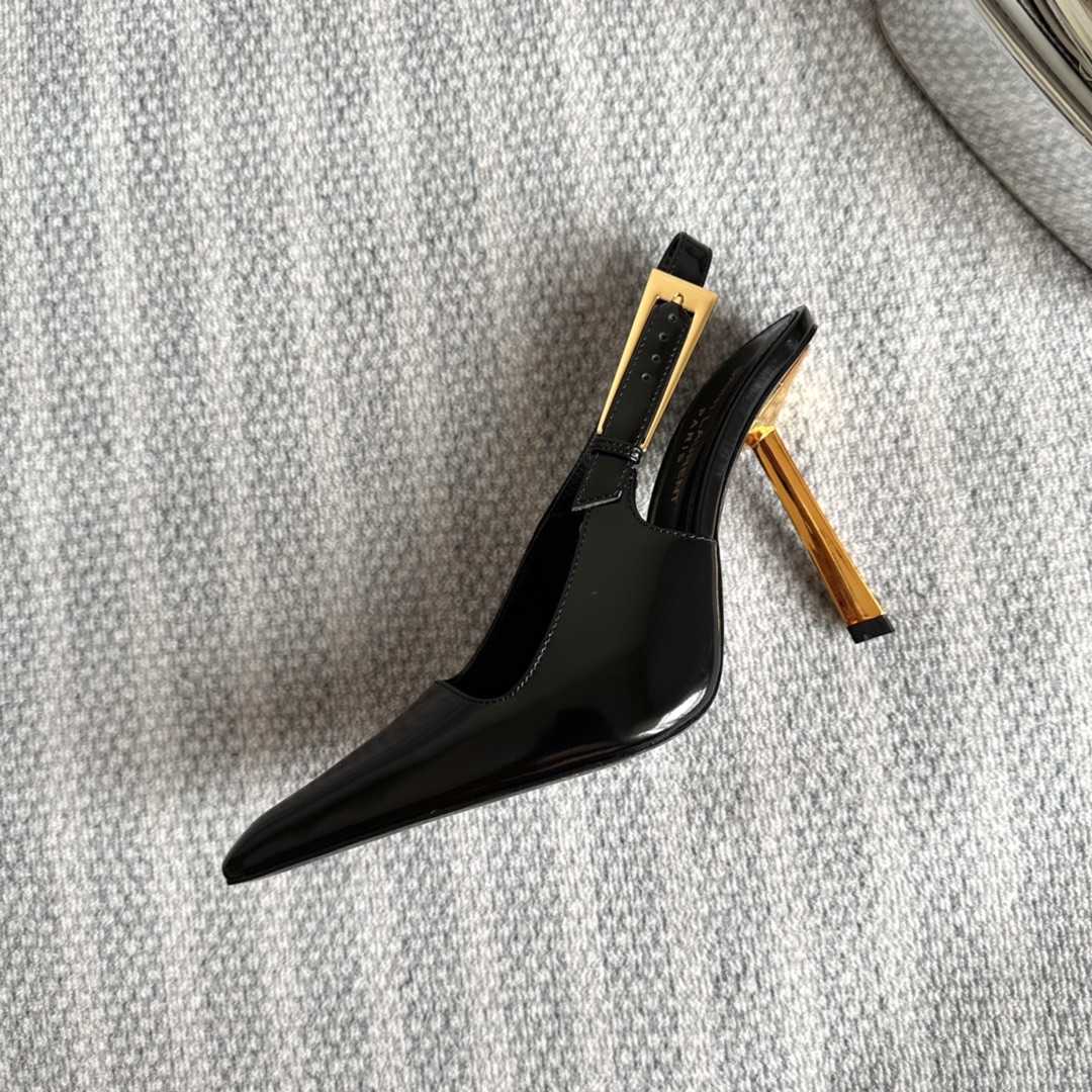 Saint Laurent Lee Slingback Pumps In Glazed Leather - FashionPlug