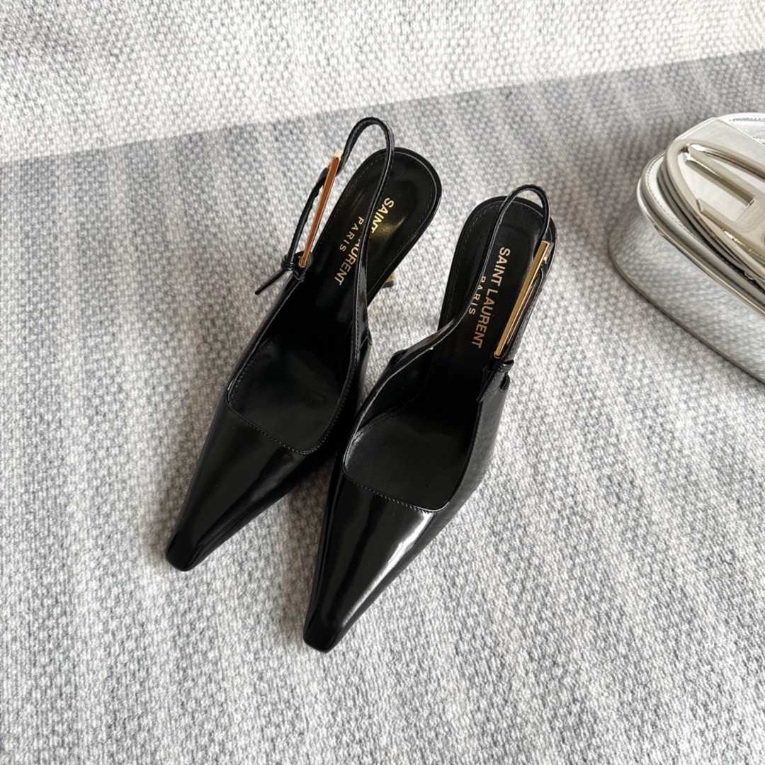 Saint Laurent Lee Slingback Pumps In Glazed Leather - FashionPlug