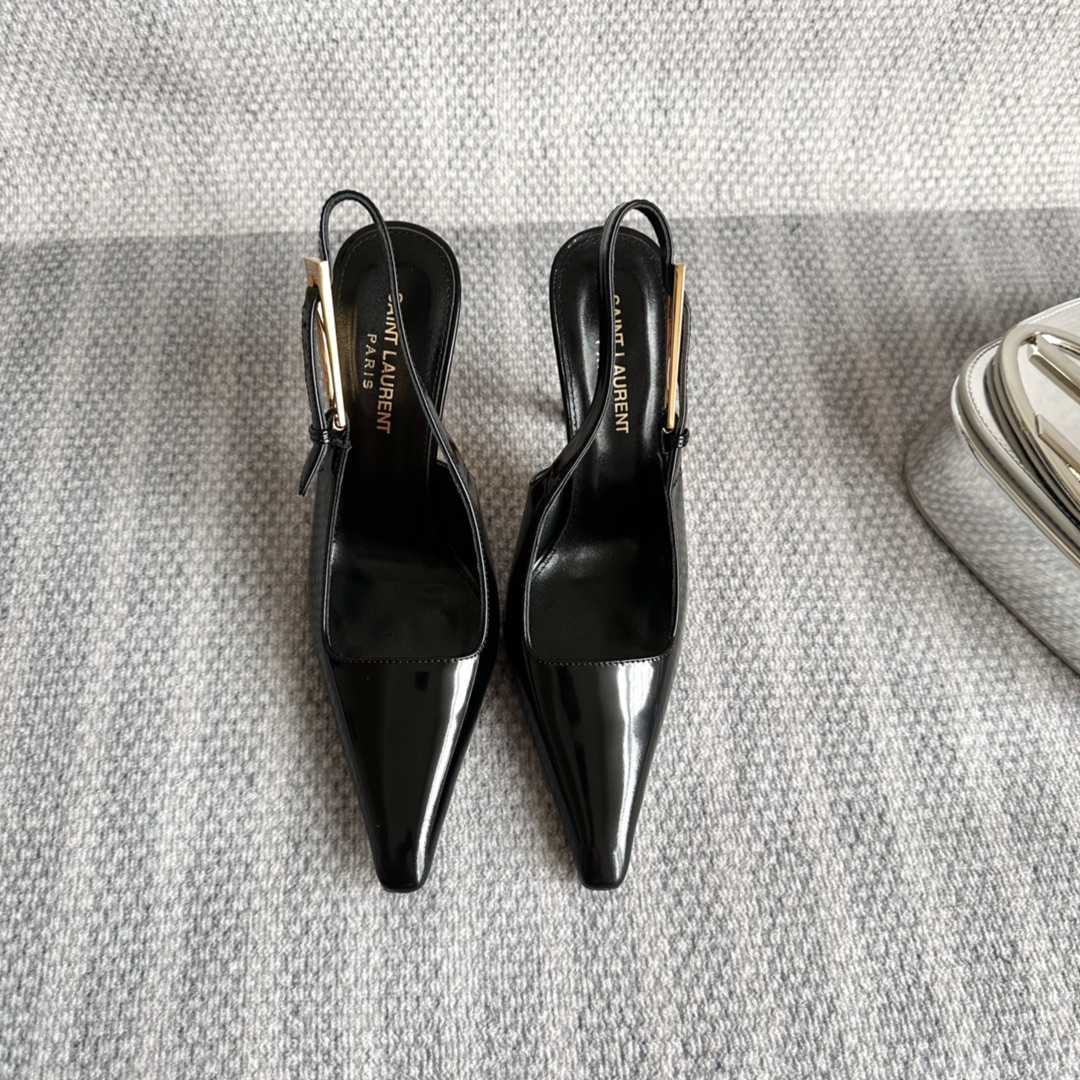Saint Laurent Lee Slingback Pumps In Glazed Leather - FashionPlug