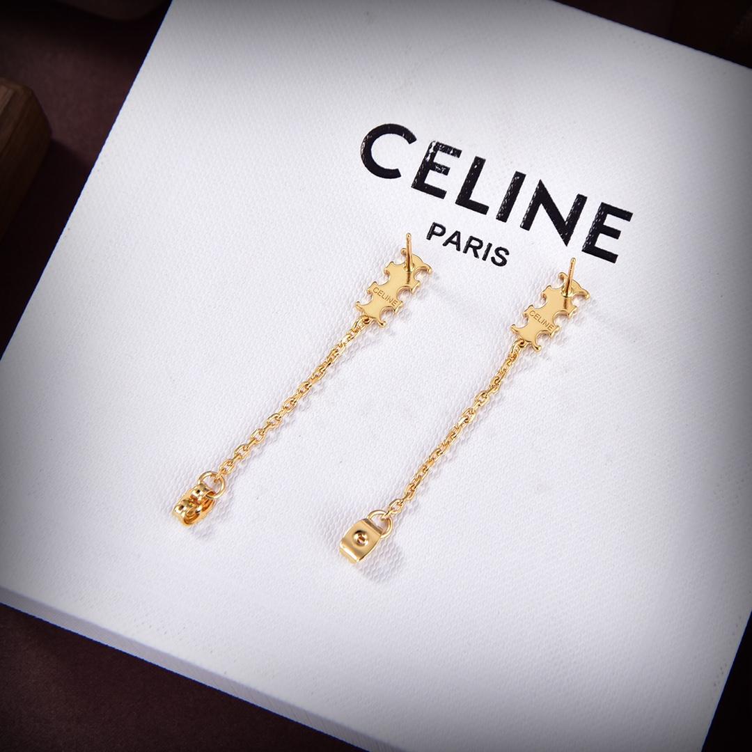 Celine Triomphe Chain Earrings In Brass With Gold Finish - FashionPlug