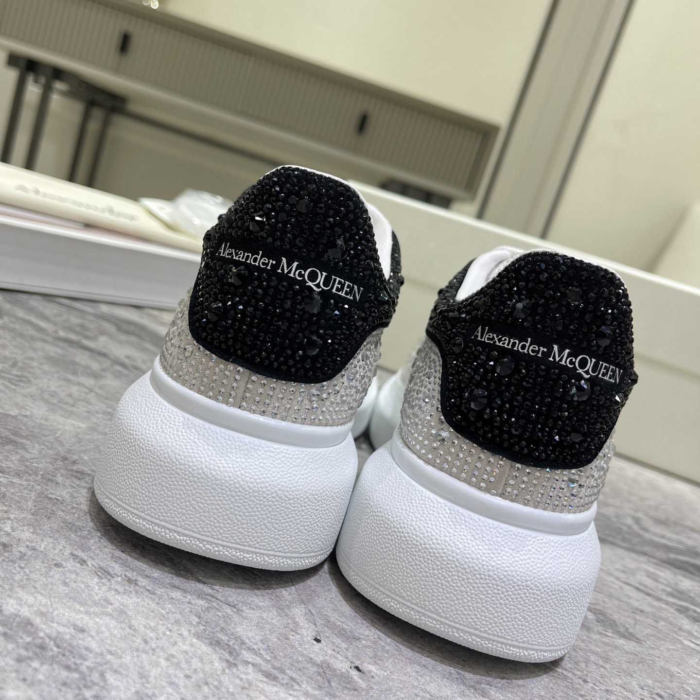 Alexander Mqueen Crystal-embellished Oversized Sneaker In White/Black - FashionPlug