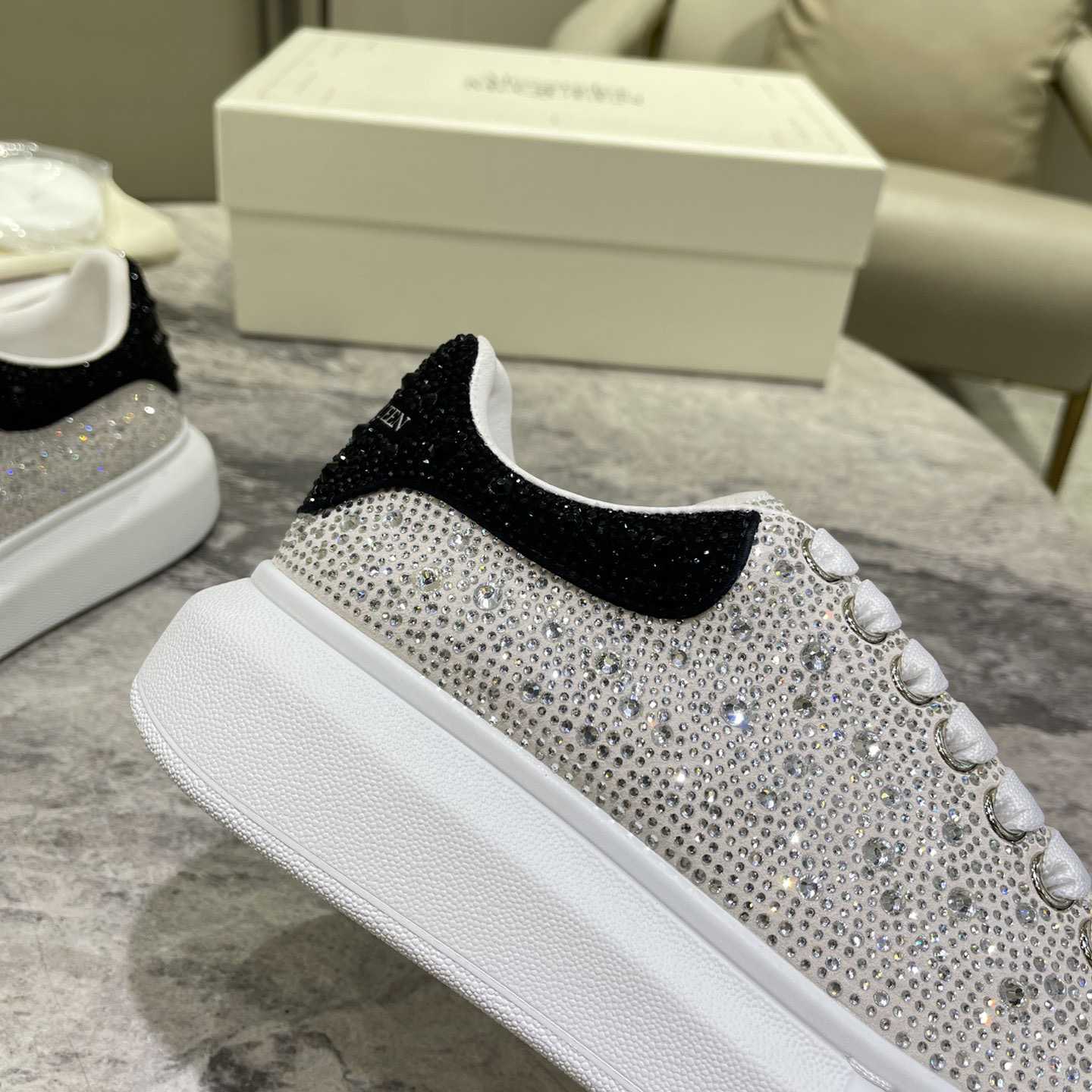 Alexander Mqueen Crystal-embellished Oversized Sneaker In White/Black - FashionPlug