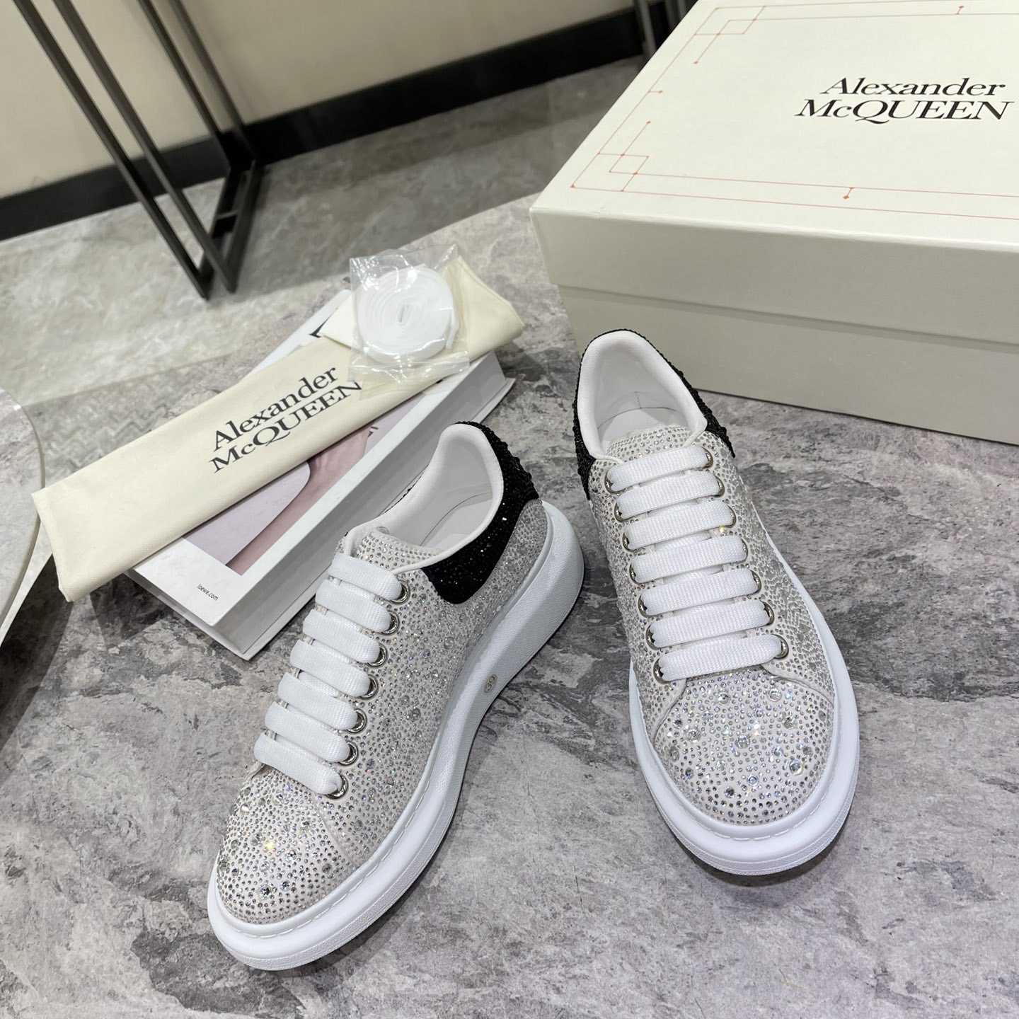 Alexander Mqueen Crystal-embellished Oversized Sneaker In White/Black - FashionPlug