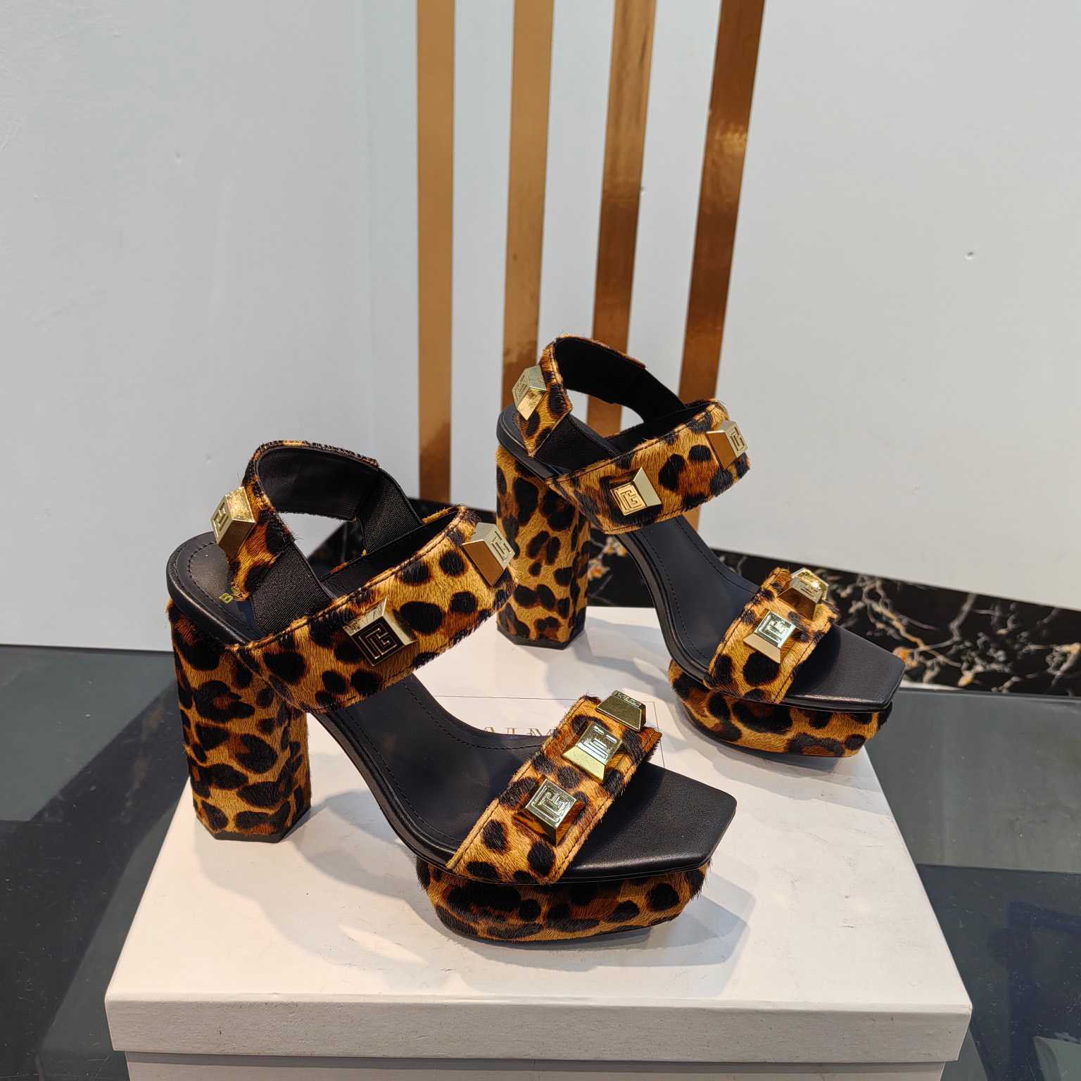 Balmain Ava Leopard-print Platform Sandals - FashionPlug