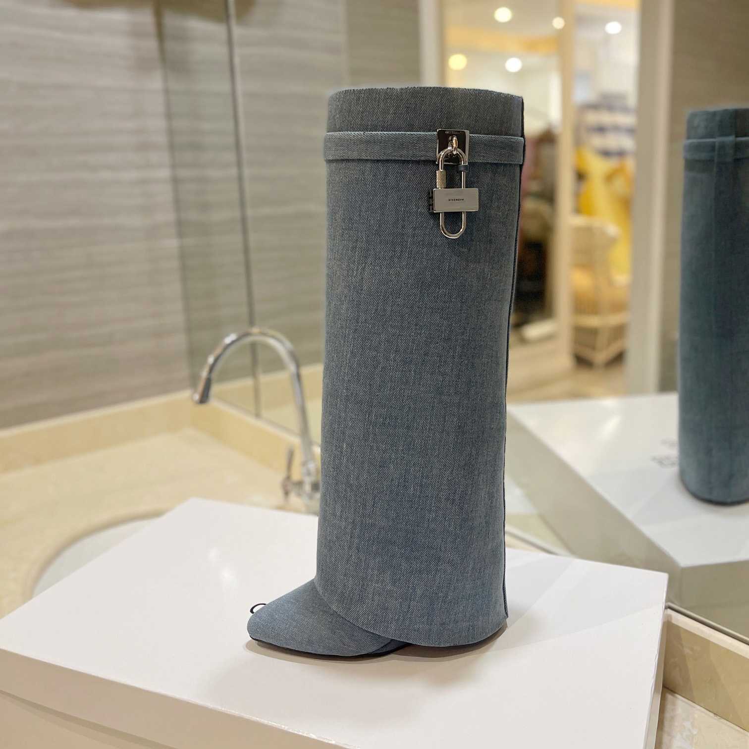 Givenchy Shark Lock Boots In Washed Denim - FashionPlug