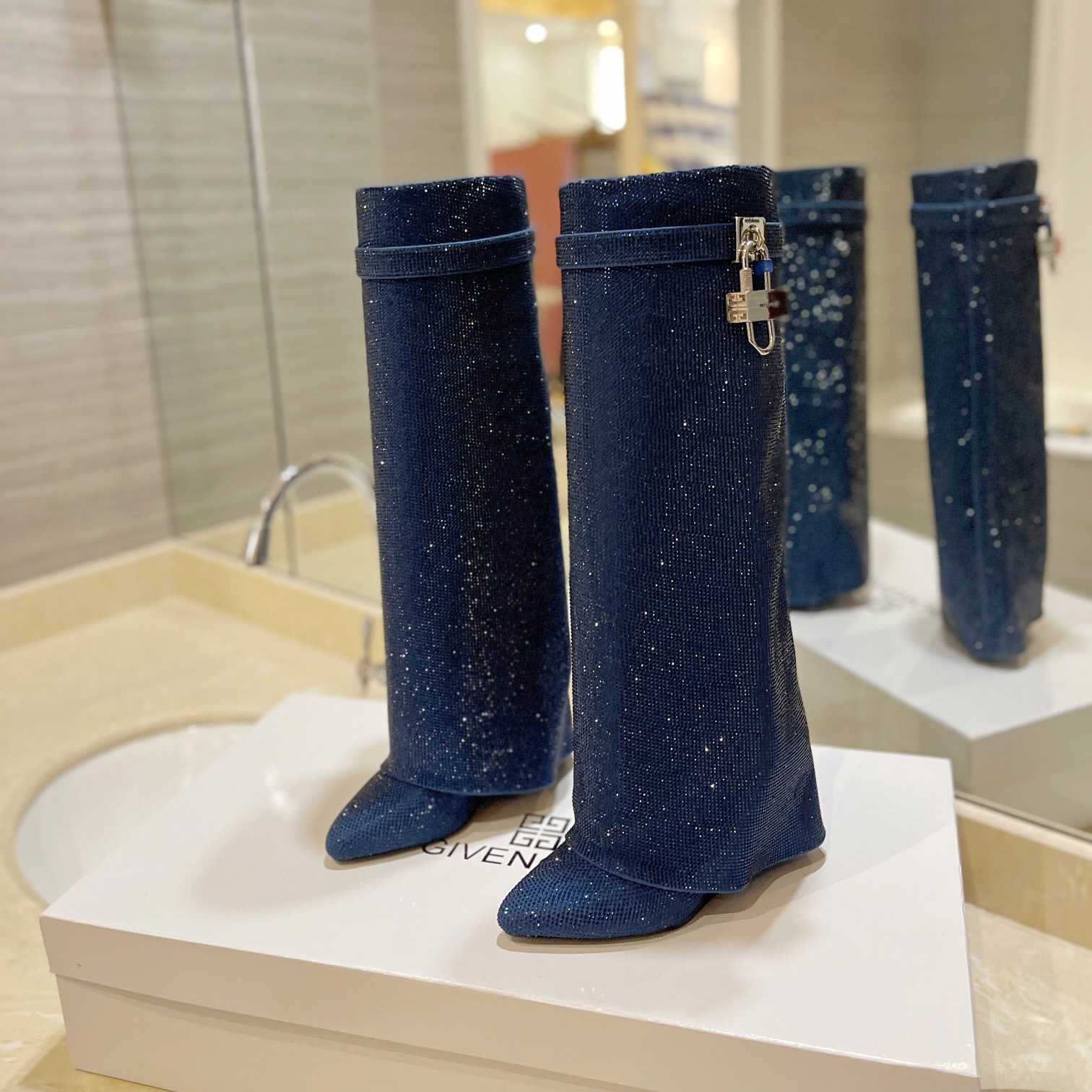 Givenchy Shark Lock Boots In Satin With Strass - FashionPlug