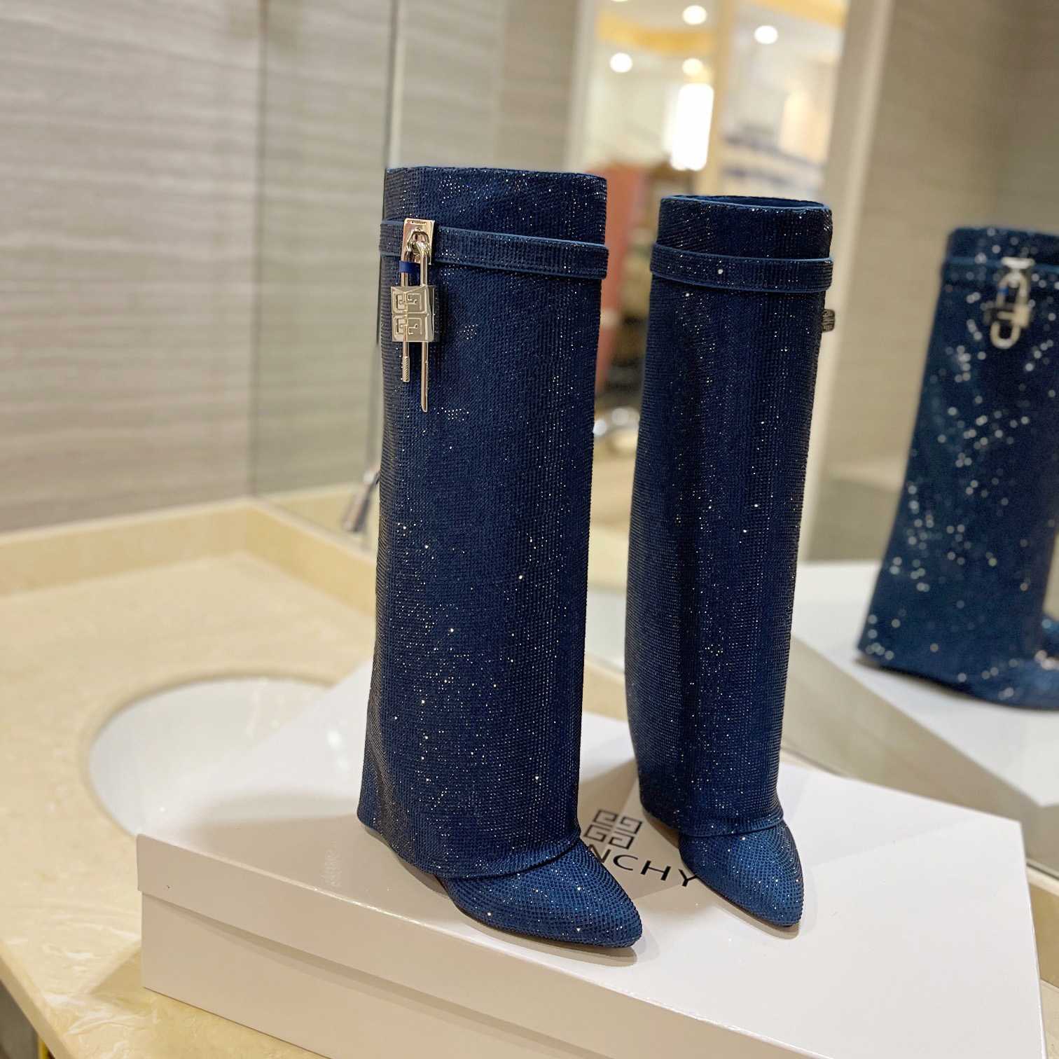 Givenchy Shark Lock Boots In Satin With Strass - FashionPlug