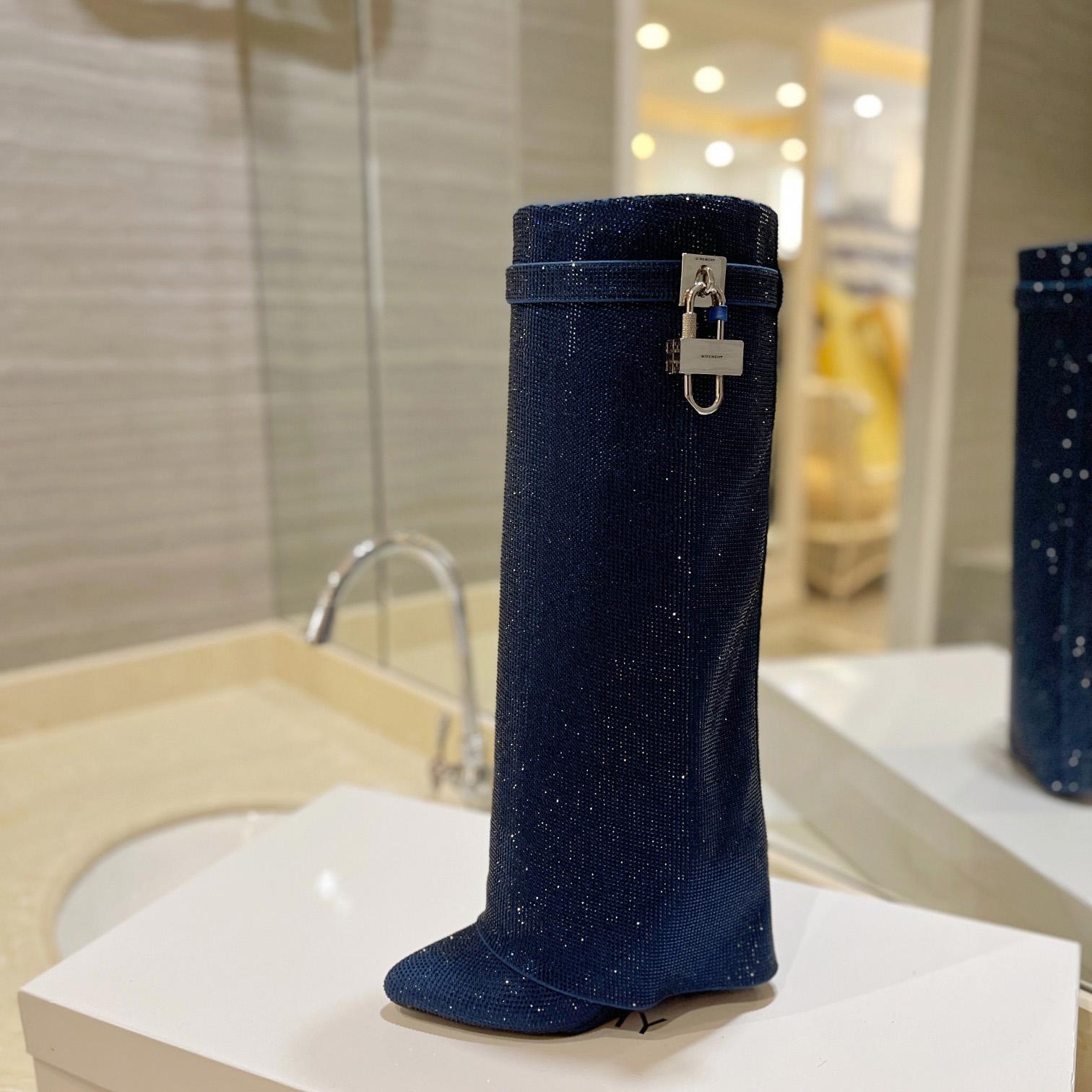 Givenchy Shark Lock Boots In Satin With Strass - FashionPlug