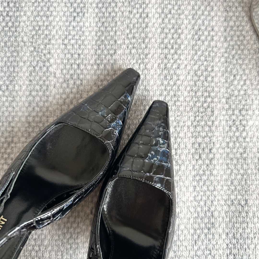 Saint Laurent Lee Slingback Pumps In Crocodile-embossed Leather   - FashionPlug