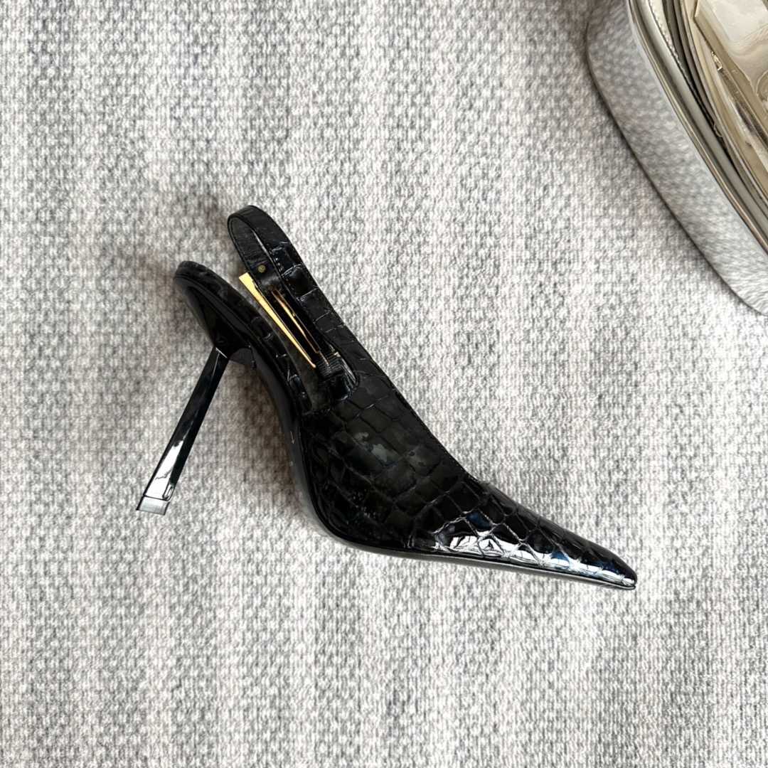 Saint Laurent Lee Slingback Pumps In Crocodile-embossed Leather   - FashionPlug
