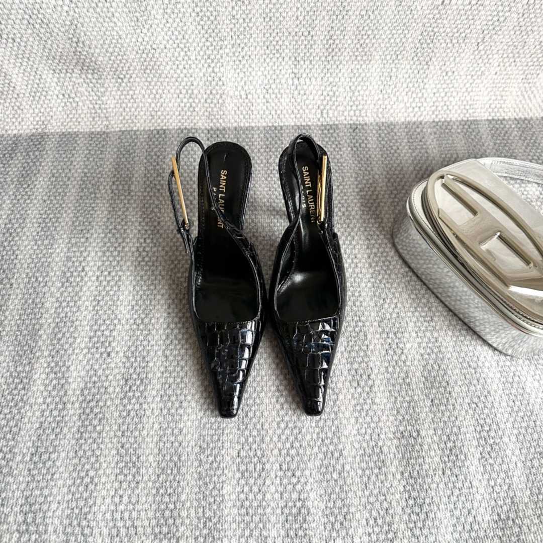 Saint Laurent Lee Slingback Pumps In Crocodile-embossed Leather   - FashionPlug