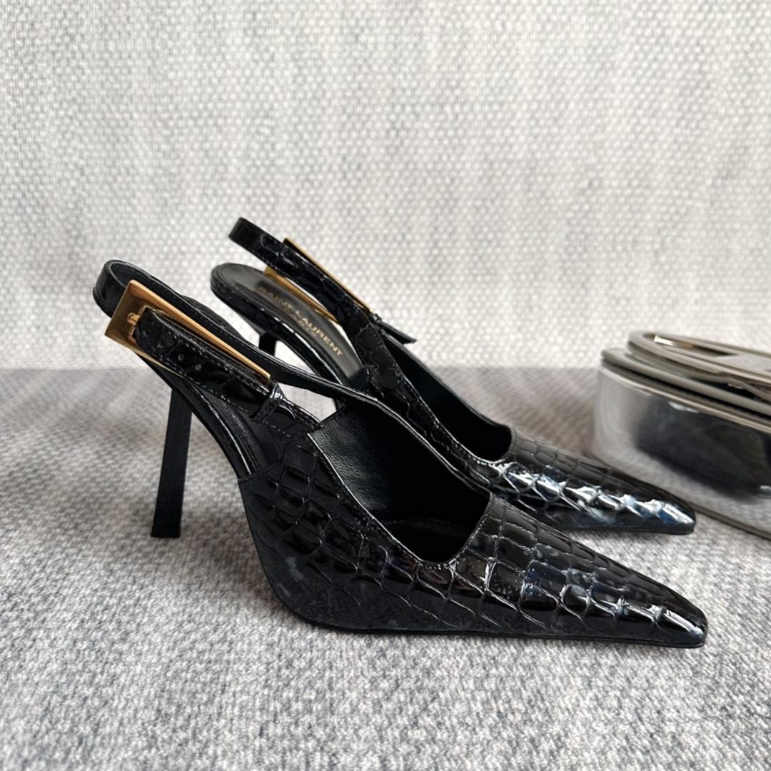 Saint Laurent Lee Slingback Pumps In Crocodile-embossed Leather   - FashionPlug
