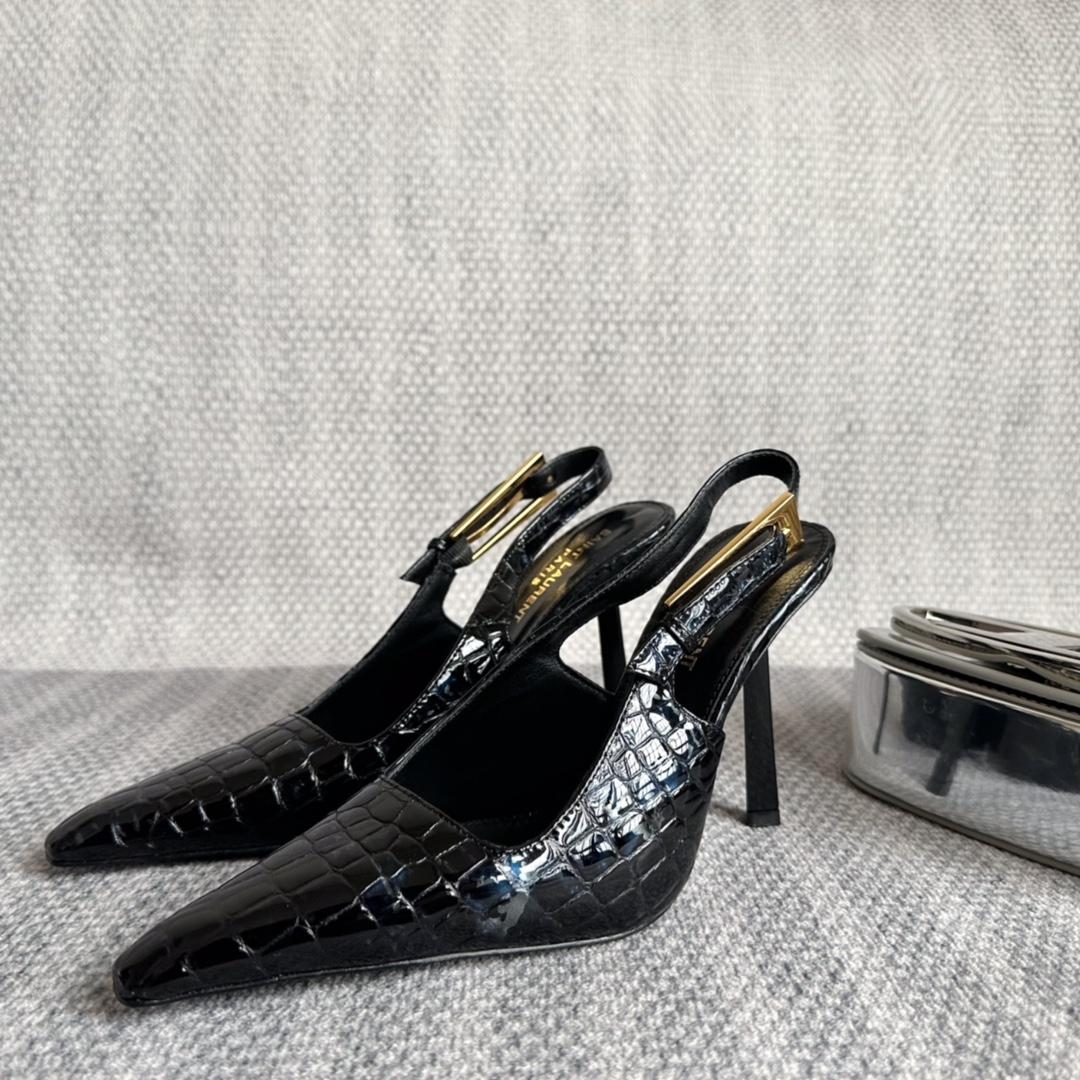 Saint Laurent Lee Slingback Pumps In Crocodile-embossed Leather   - FashionPlug