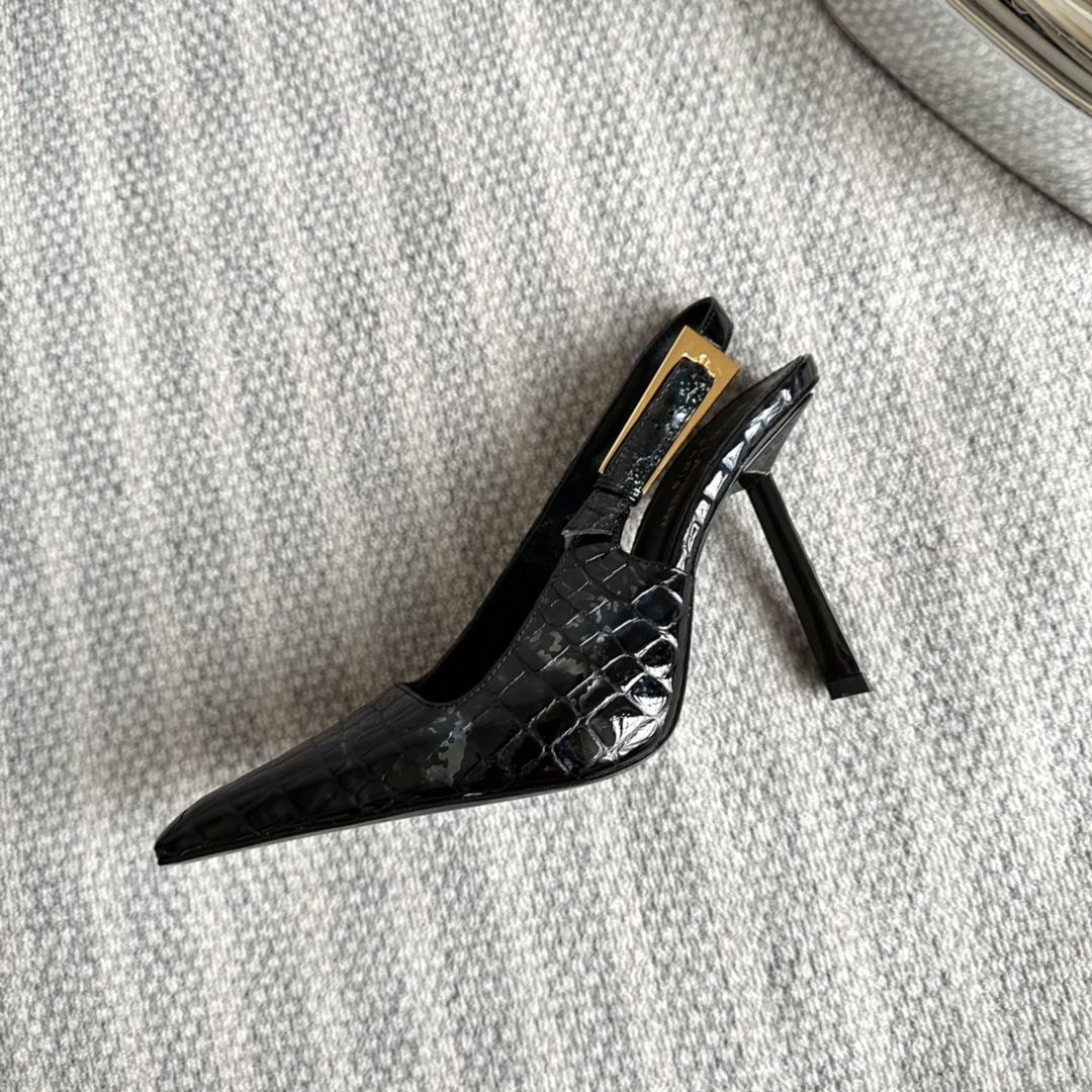 Saint Laurent Lee Slingback Pumps In Crocodile-embossed Leather   - FashionPlug