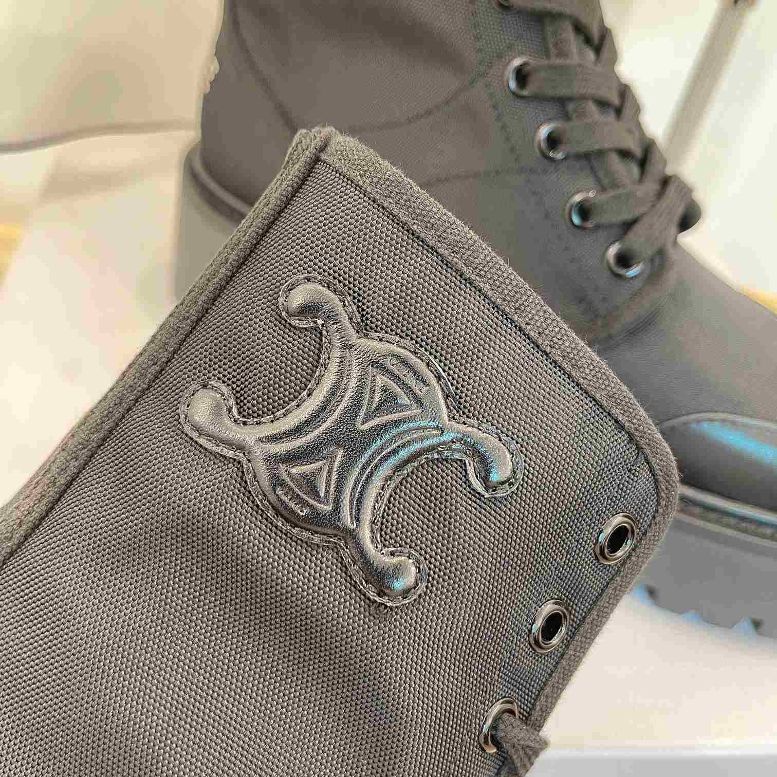 Celine Bulky Laced Up Boot In Nylon And Shiny Bull - FashionPlug