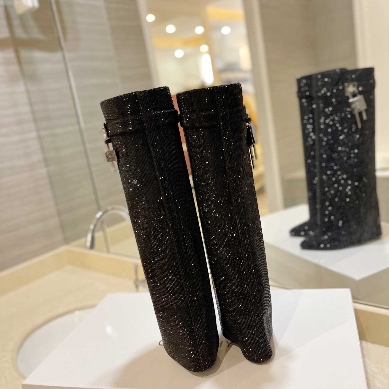 Givenchy Shark Lock Boots In Satin With Strass - FashionPlug