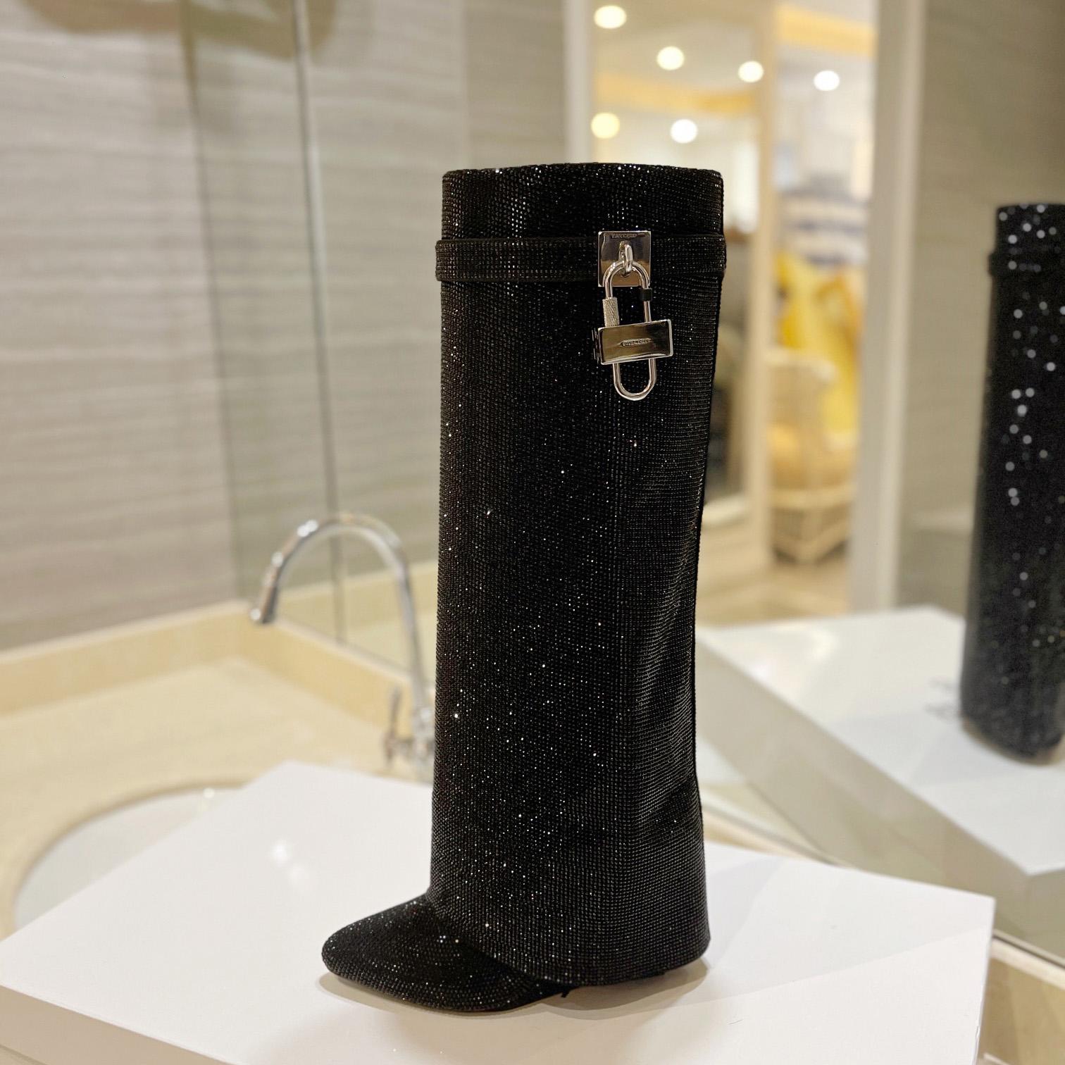 Givenchy Shark Lock Boots In Satin With Strass - FashionPlug
