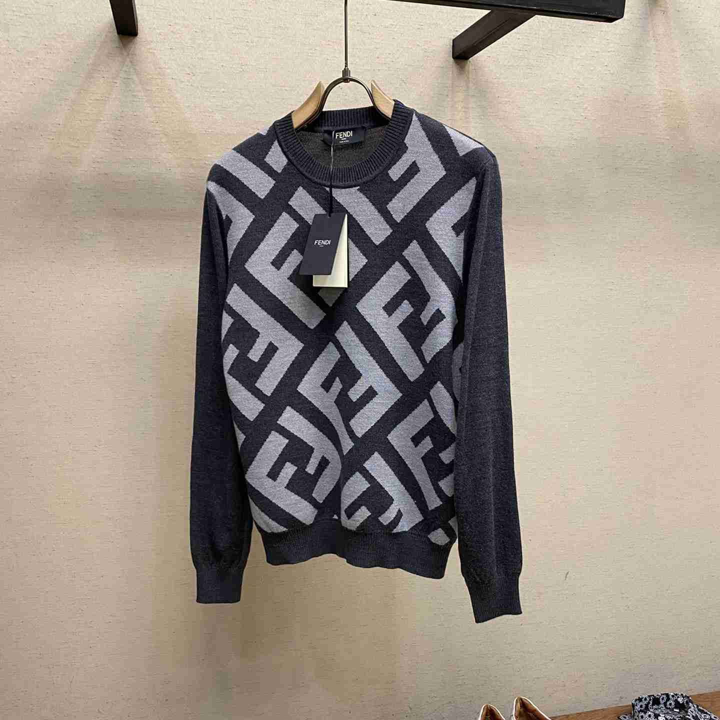 Fendi Gray Wool Sweater - FashionPlug