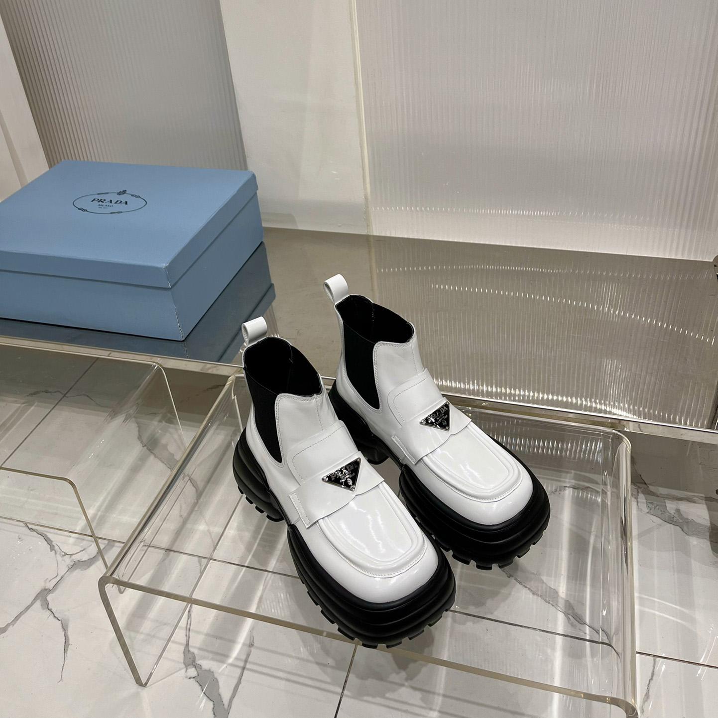 Prada Monolith Brushed Leather Flatform Loafers - FashionPlug