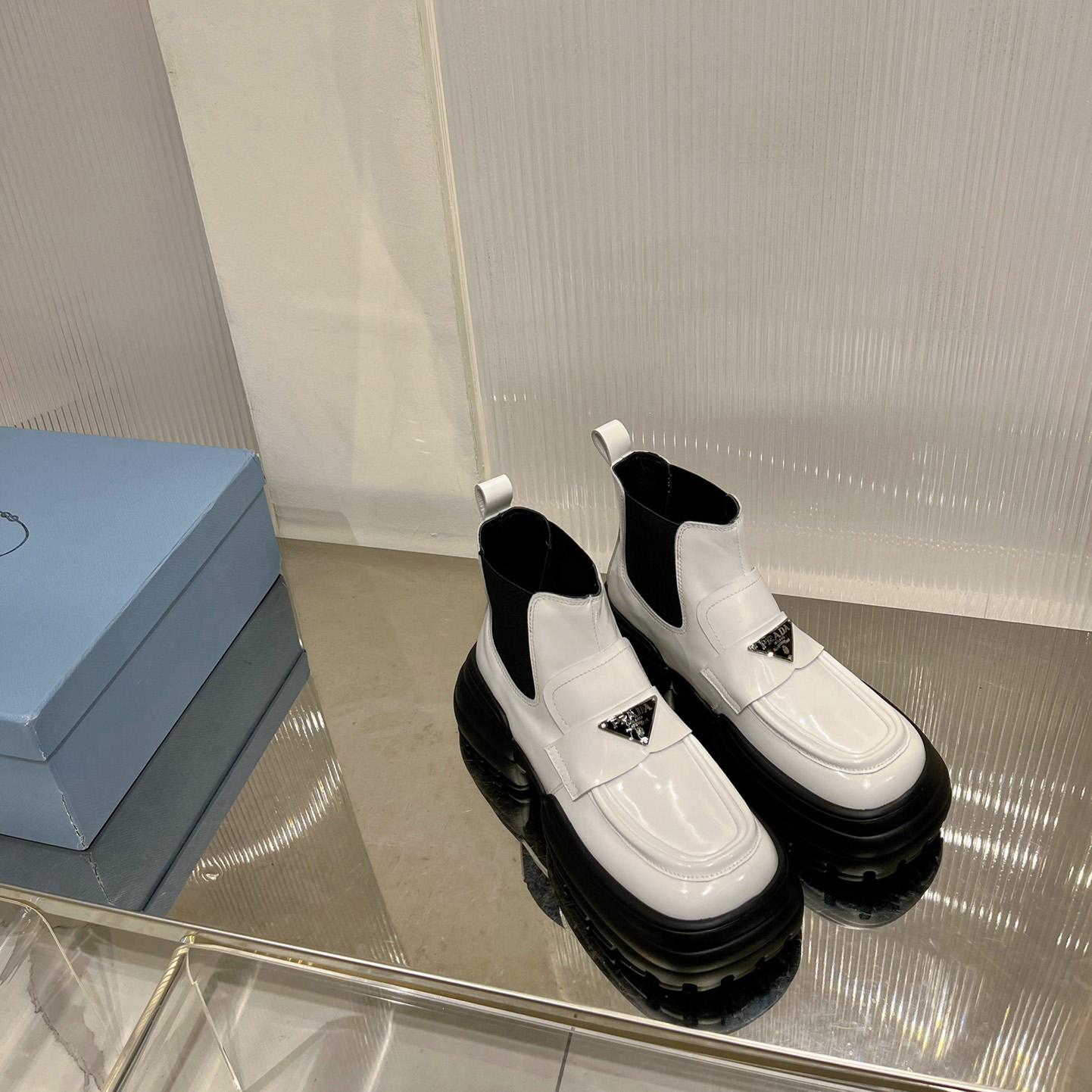 Prada Monolith Brushed Leather Flatform Loafers - FashionPlug