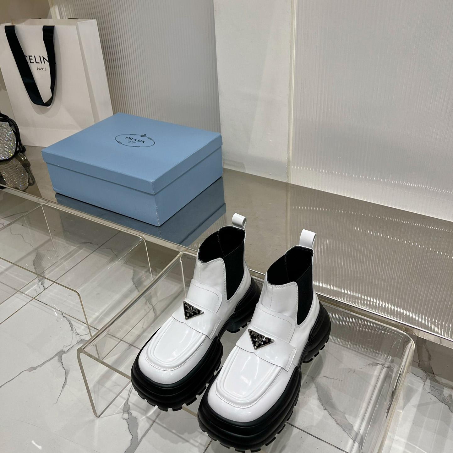 Prada Monolith Brushed Leather Flatform Loafers - FashionPlug