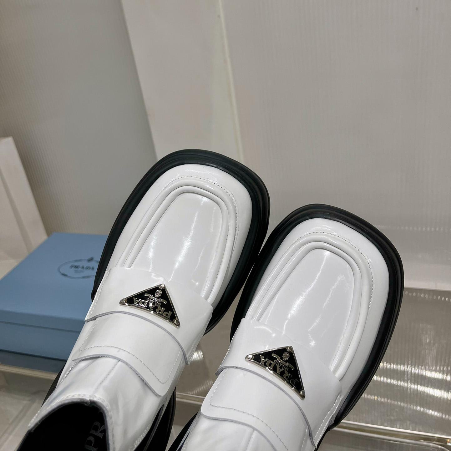 Prada Monolith Brushed Leather Flatform Loafers - FashionPlug
