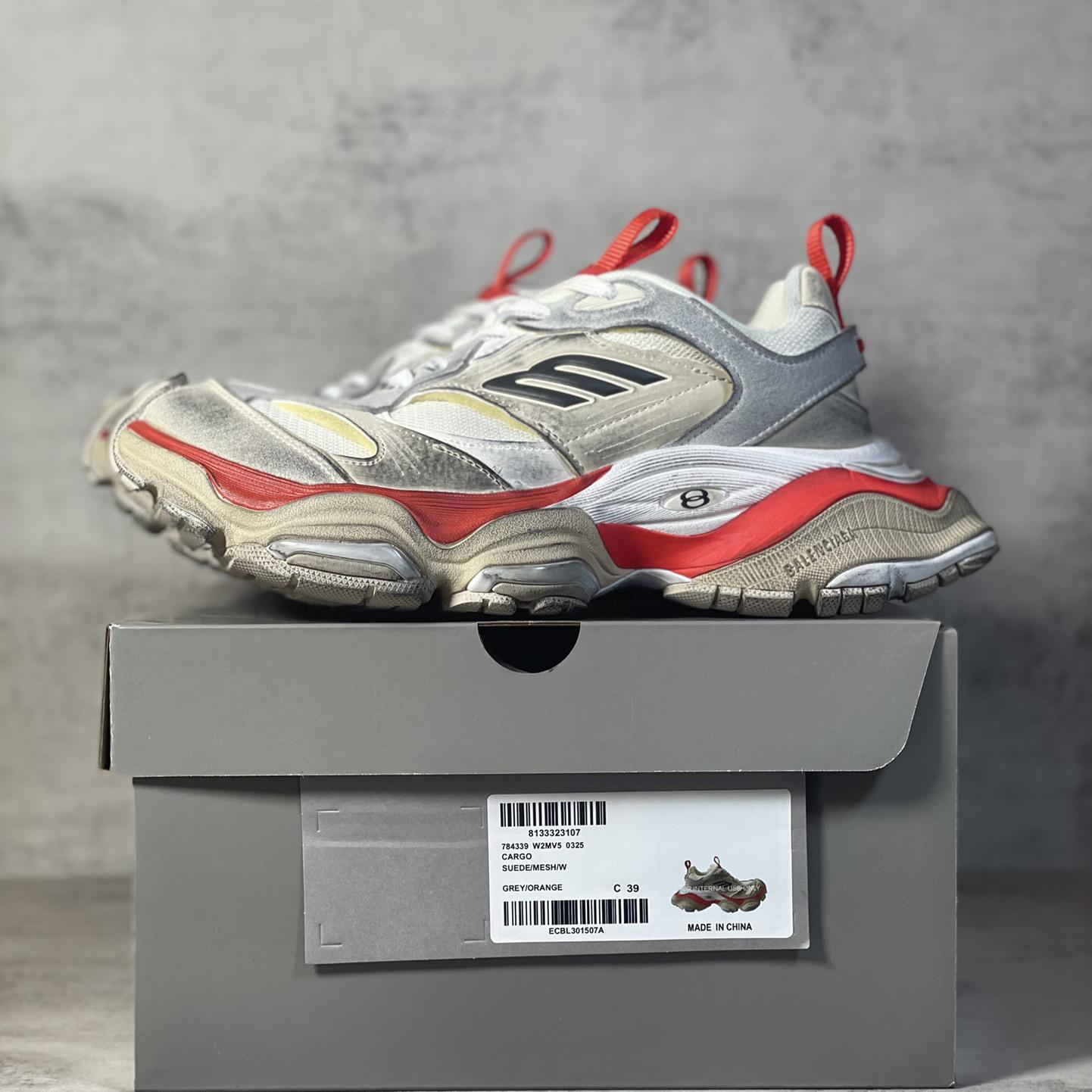 Balenciaga Cargo Sneaker In Beige, Grey And Red - FashionPlug
