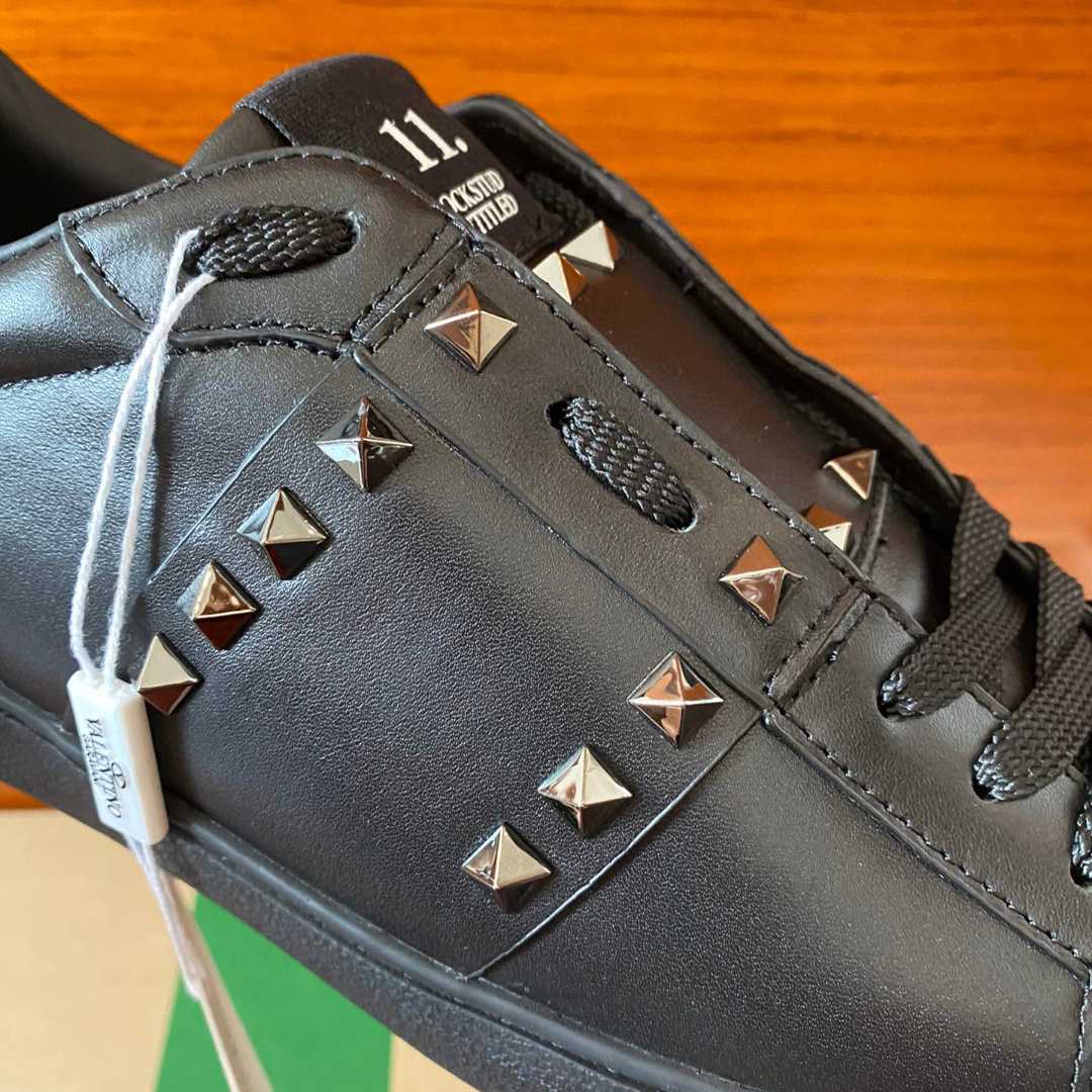 Valenti Rockstud Untitled Noir Calfskin Leather Sneaker - FashionPlug