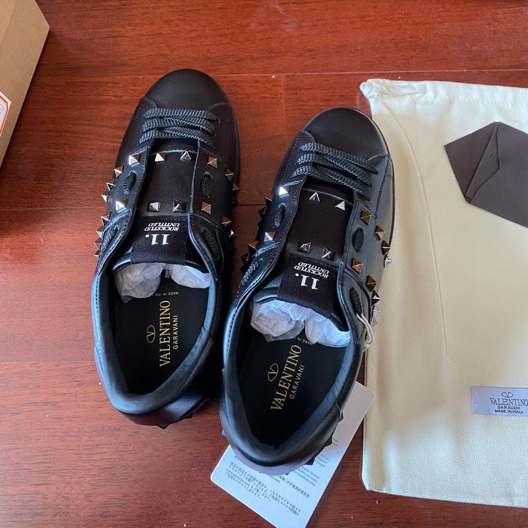 Valenti Rockstud Untitled Noir Calfskin Leather Sneaker - FashionPlug