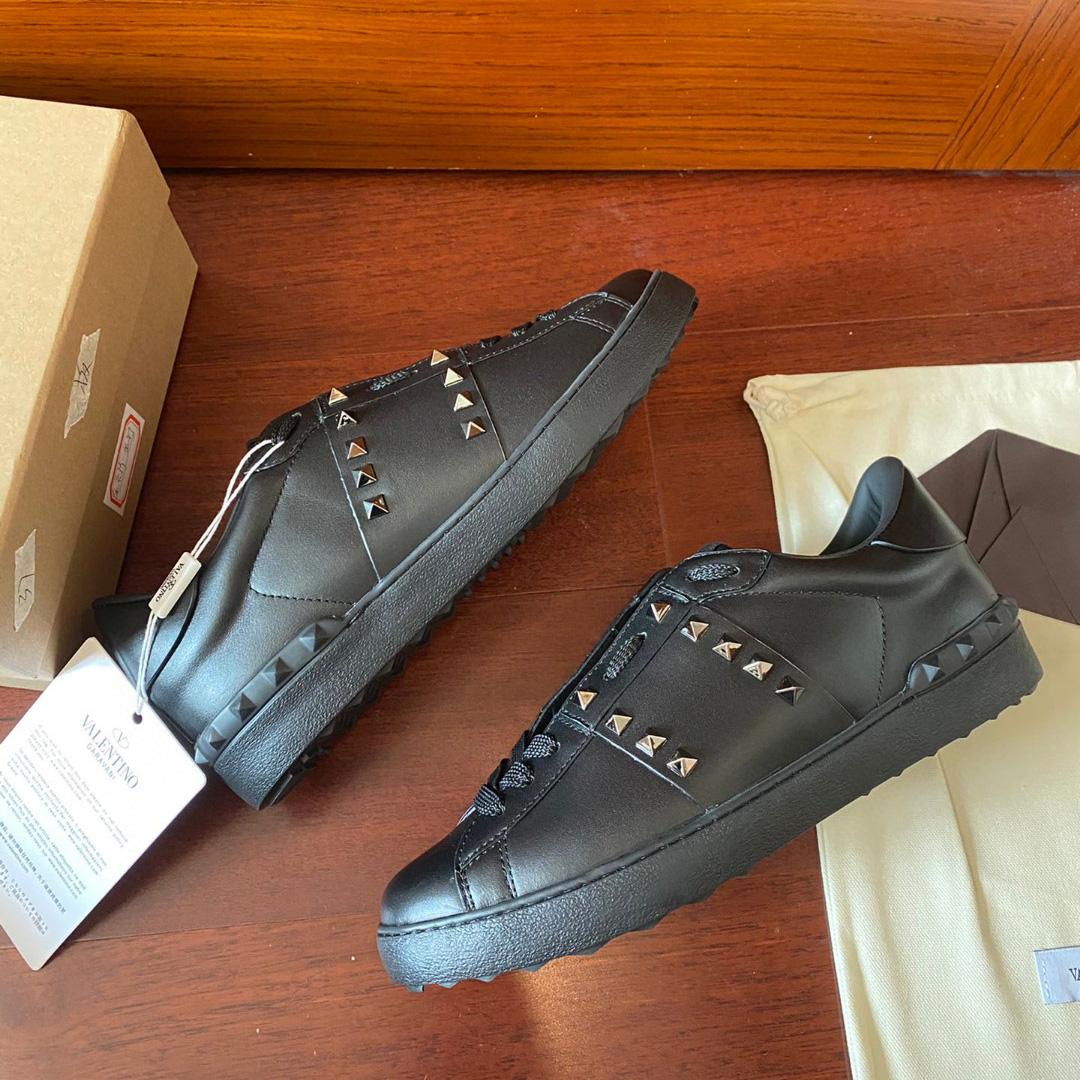 Valenti Rockstud Untitled Noir Calfskin Leather Sneaker - FashionPlug