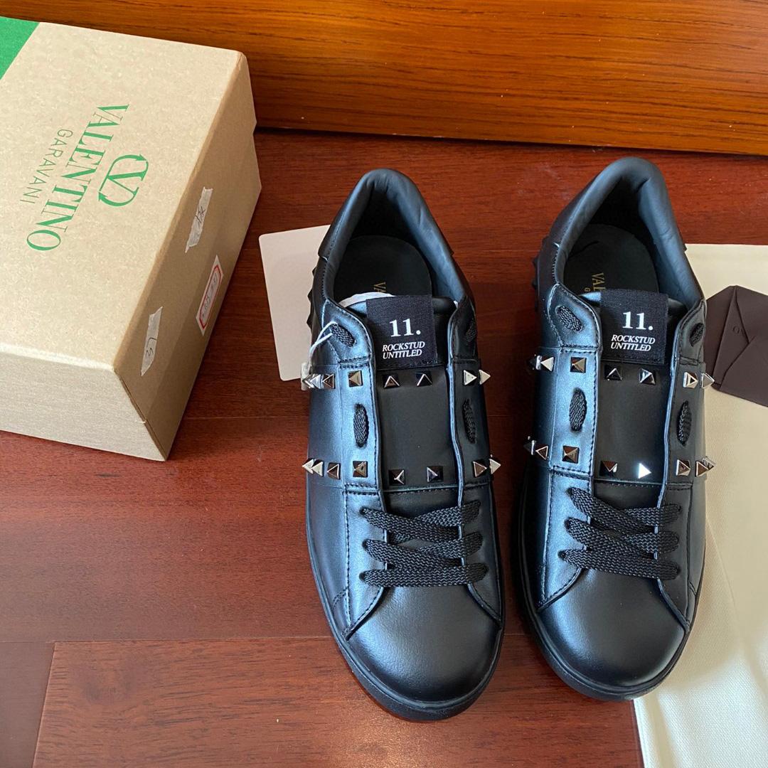 Valenti Rockstud Untitled Noir Calfskin Leather Sneaker - FashionPlug